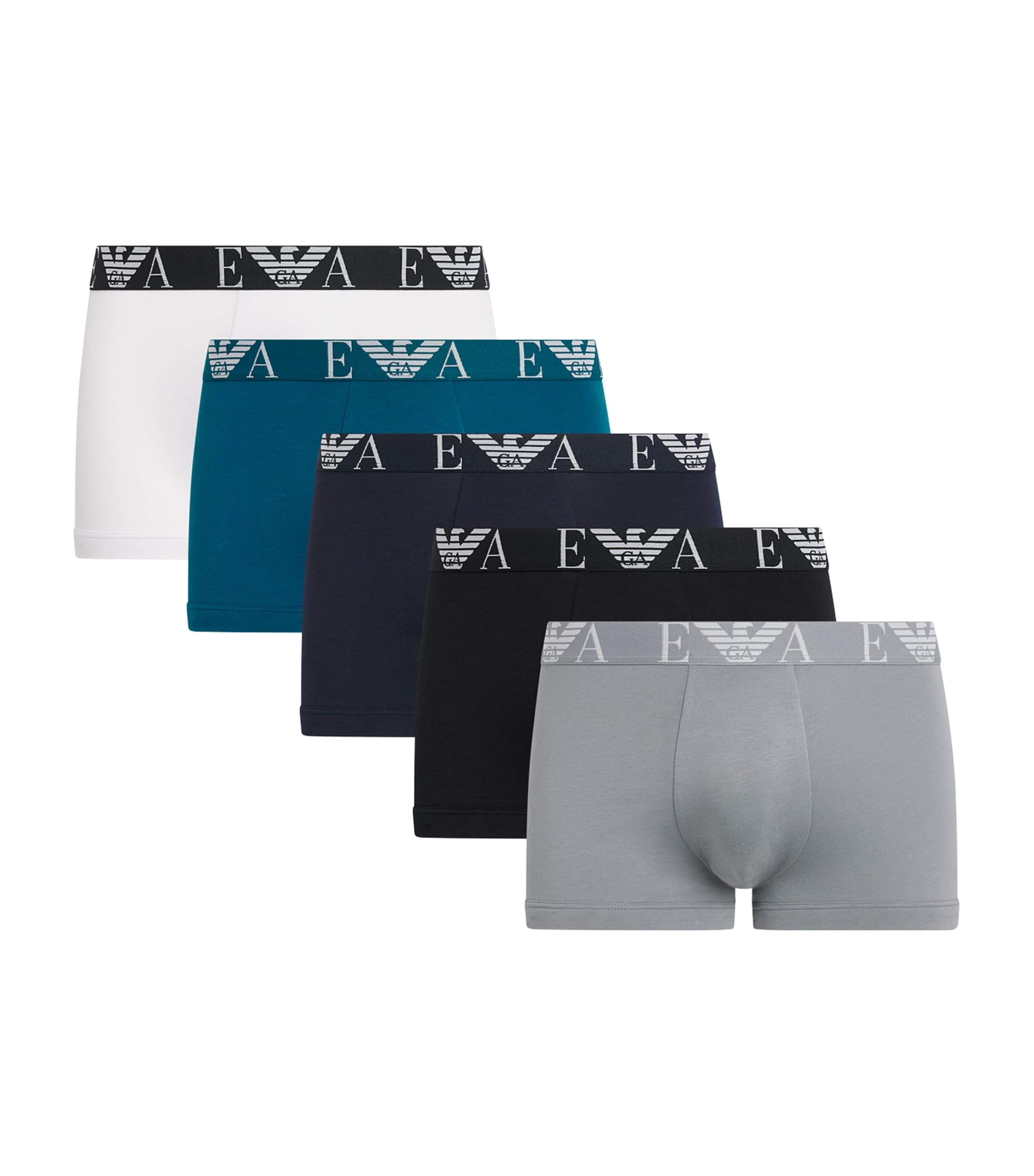 Emporio Armani Mens Stretch-Cotton Logo Trunks (Pack of 5) Blk/mon/b