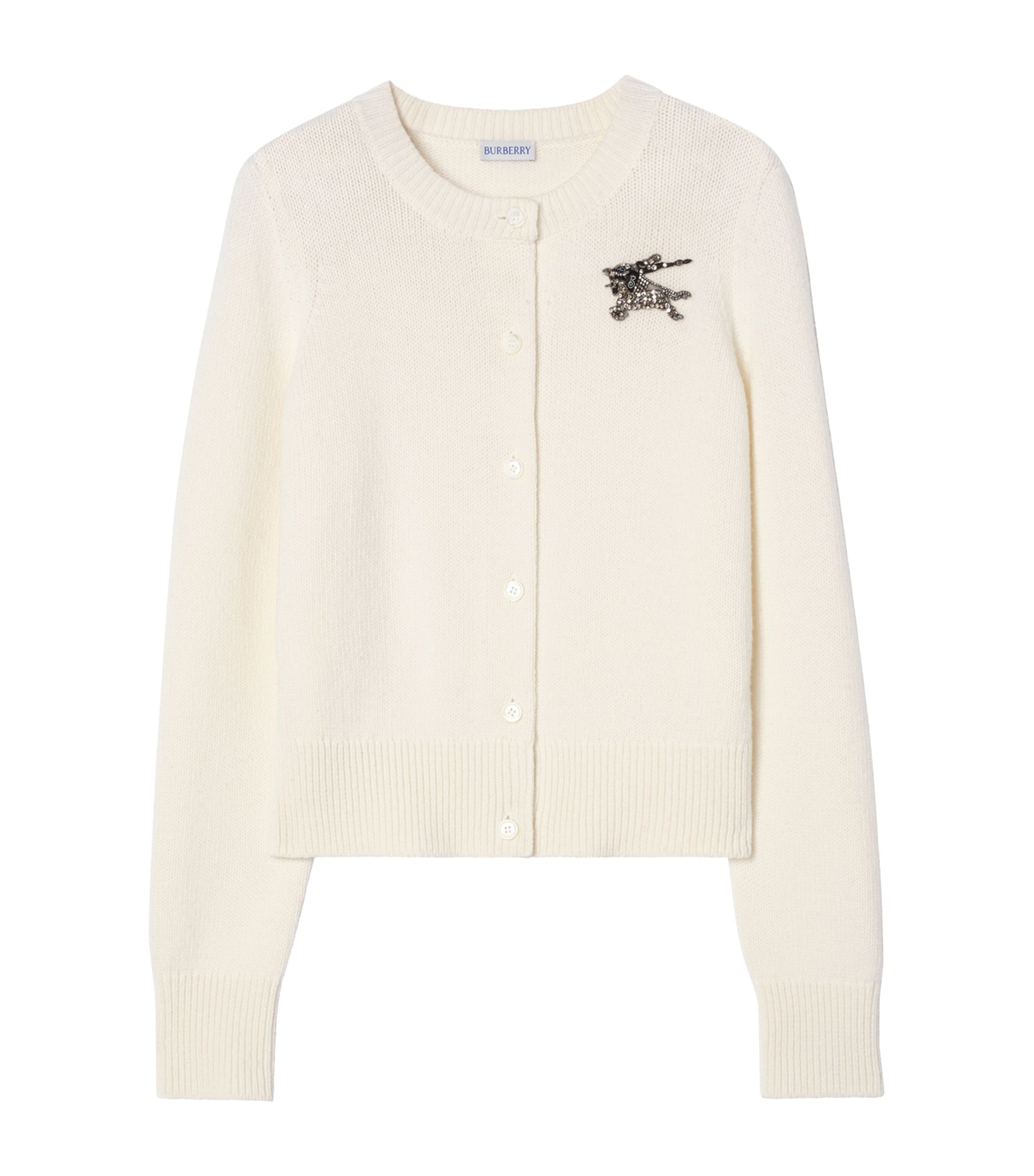 Burberry Womens Wool-Cashmere EKD Cardigan Ceramic White