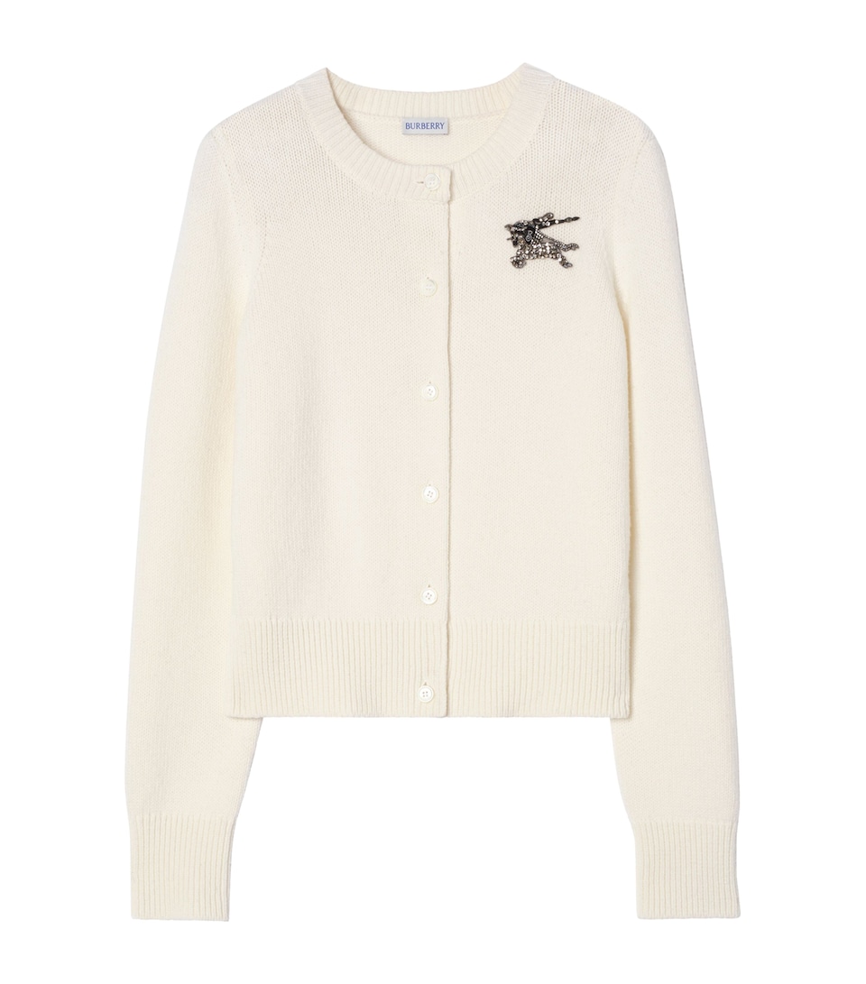 Burberry Womens Wool-Cashmere EKD Cardigan Ceramic White