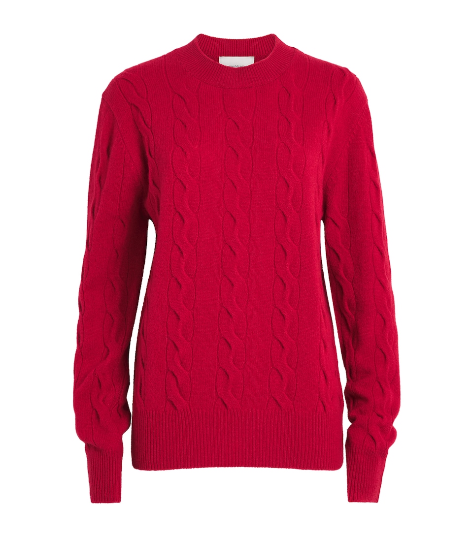 AMI Paris Womens Wool Cable-Knit Sweater Rouge Rubis