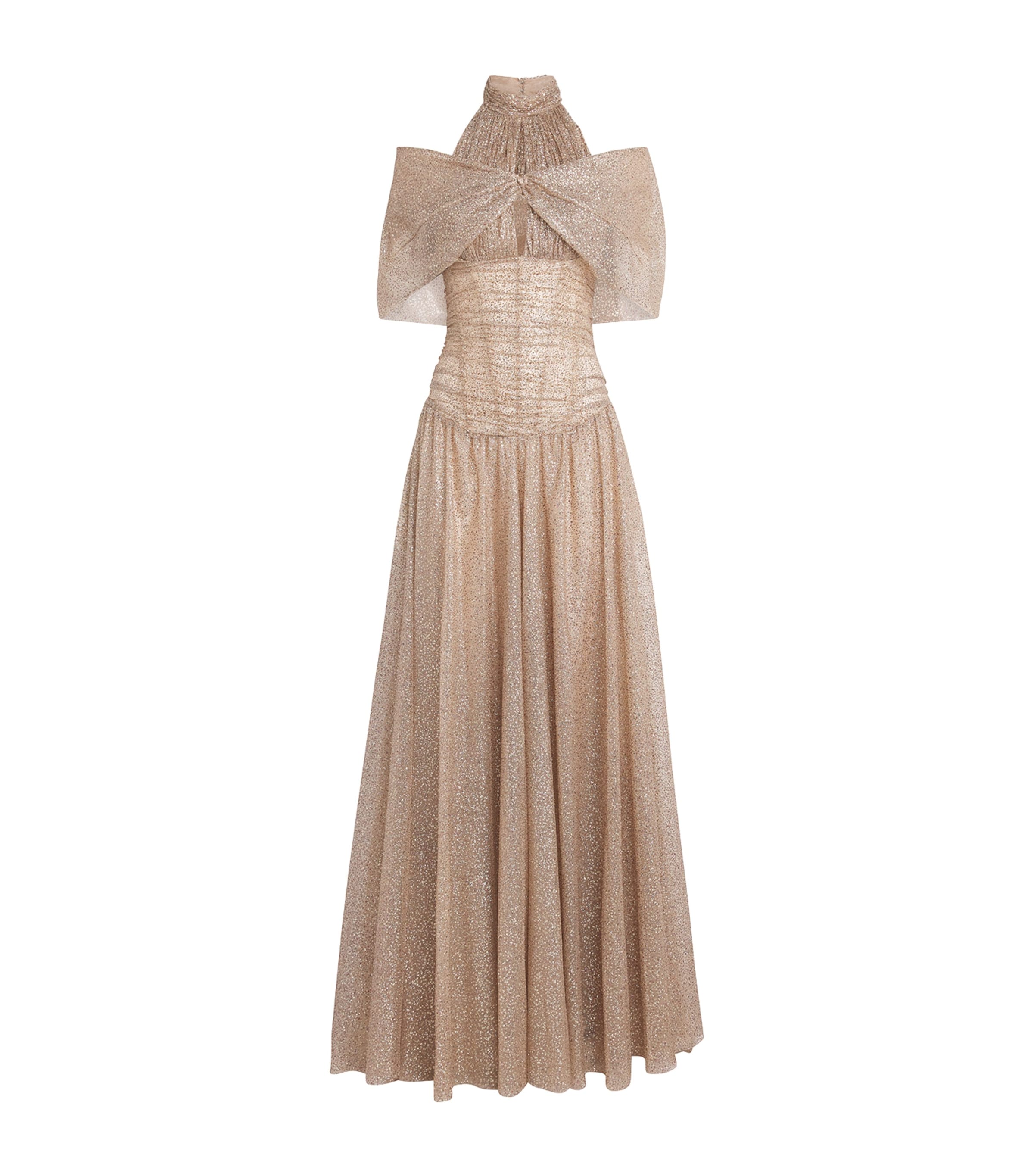 Sandra Mansour Womens Glitter Haze Gown Asis B Gold