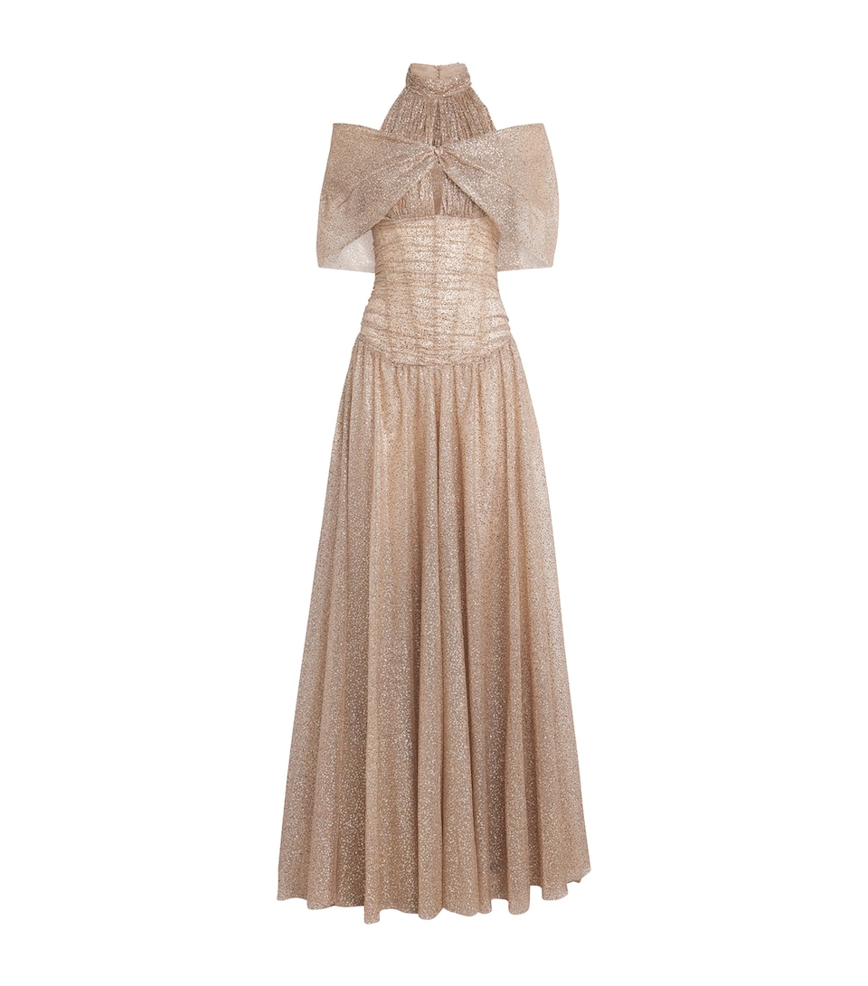 Sandra Mansour Womens Glitter Haze Gown Asis B Gold