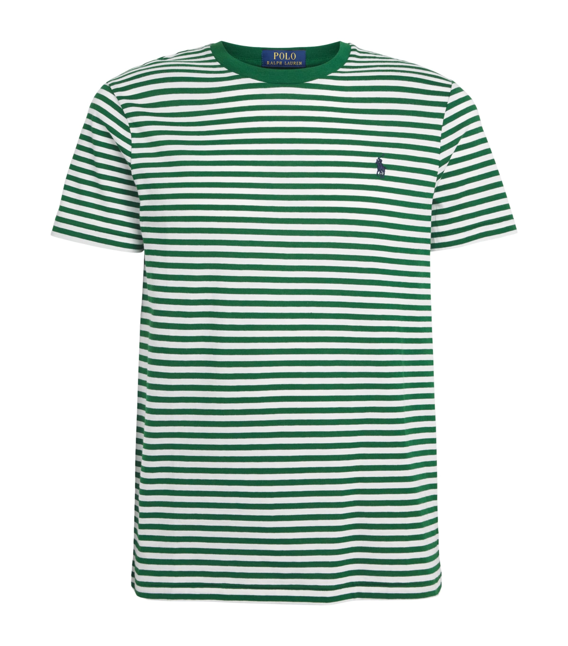 Polo Ralph Lauren Mens Cotton Stripe Polo Pony T-Shirt New Forest/white