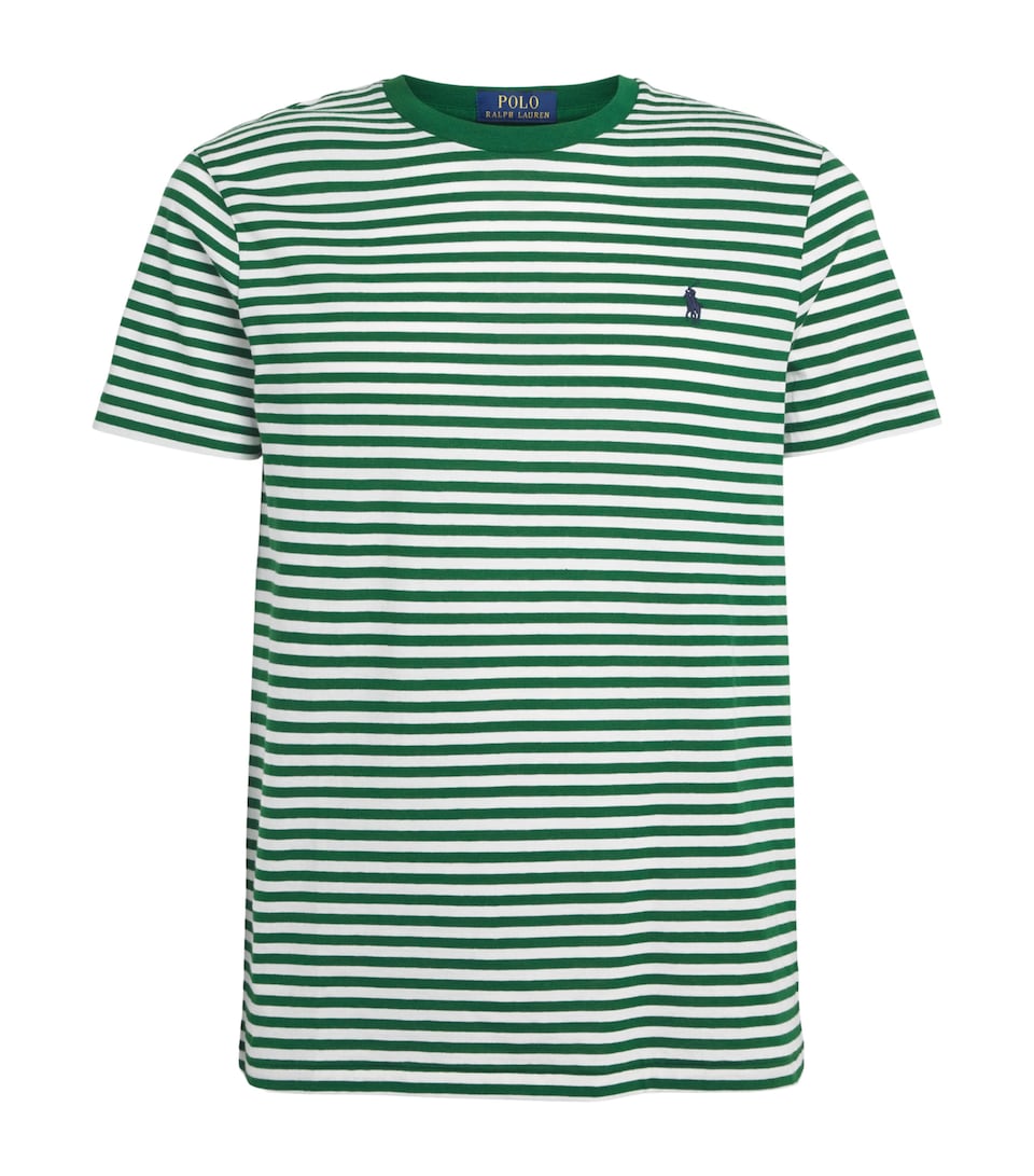 Polo Ralph Lauren Mens Cotton Stripe Polo Pony T-Shirt New Forest/white