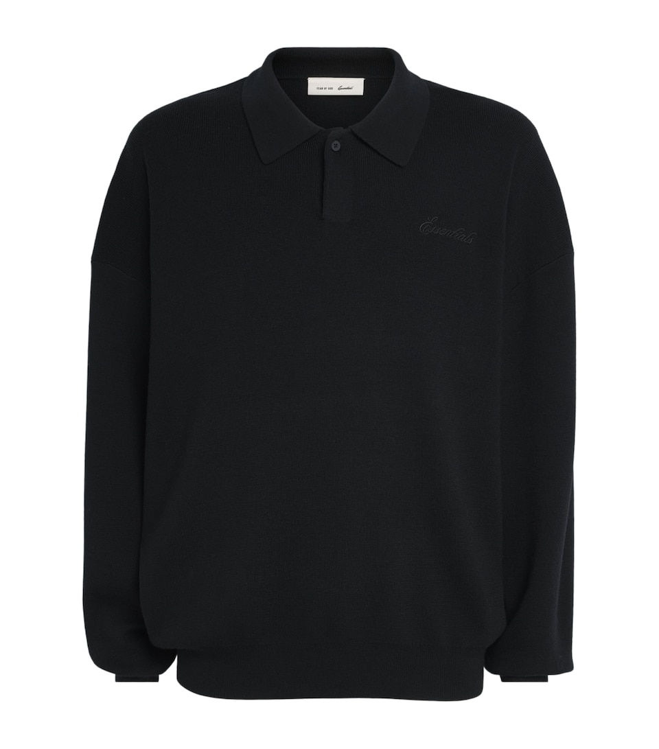 FEAR OF GOD ESSENTIALS Mens Knitted Signature Polo Sweater Vintage Black