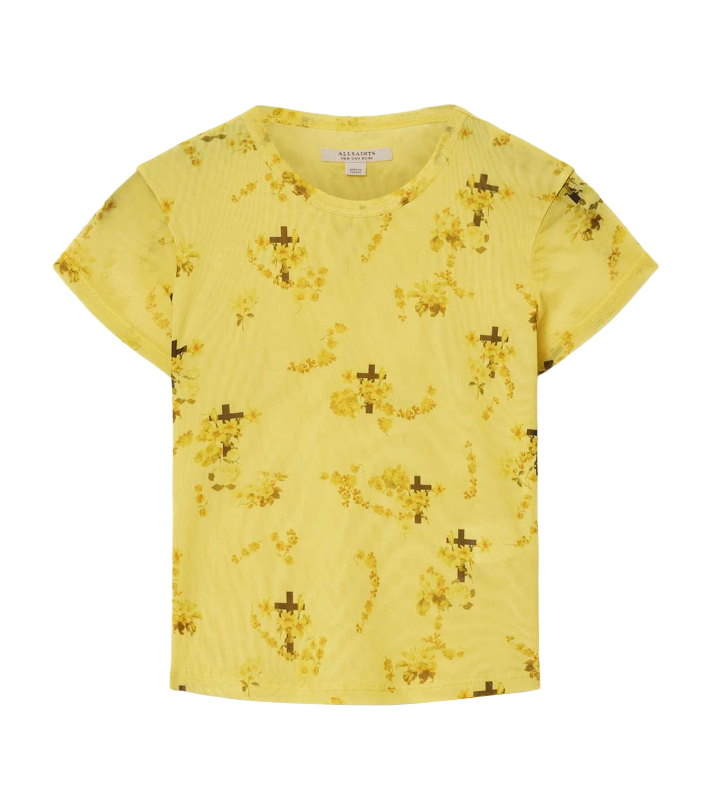 AllSaints Womens Mesh Floral Ellie T-Shirt Empoli Yellow