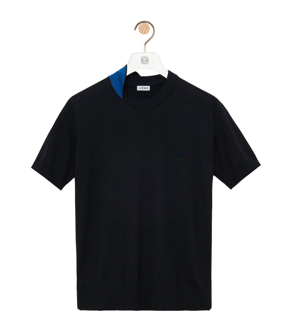 LOEWE Womens Wool-Blend Anagram Top Black/navy Blue