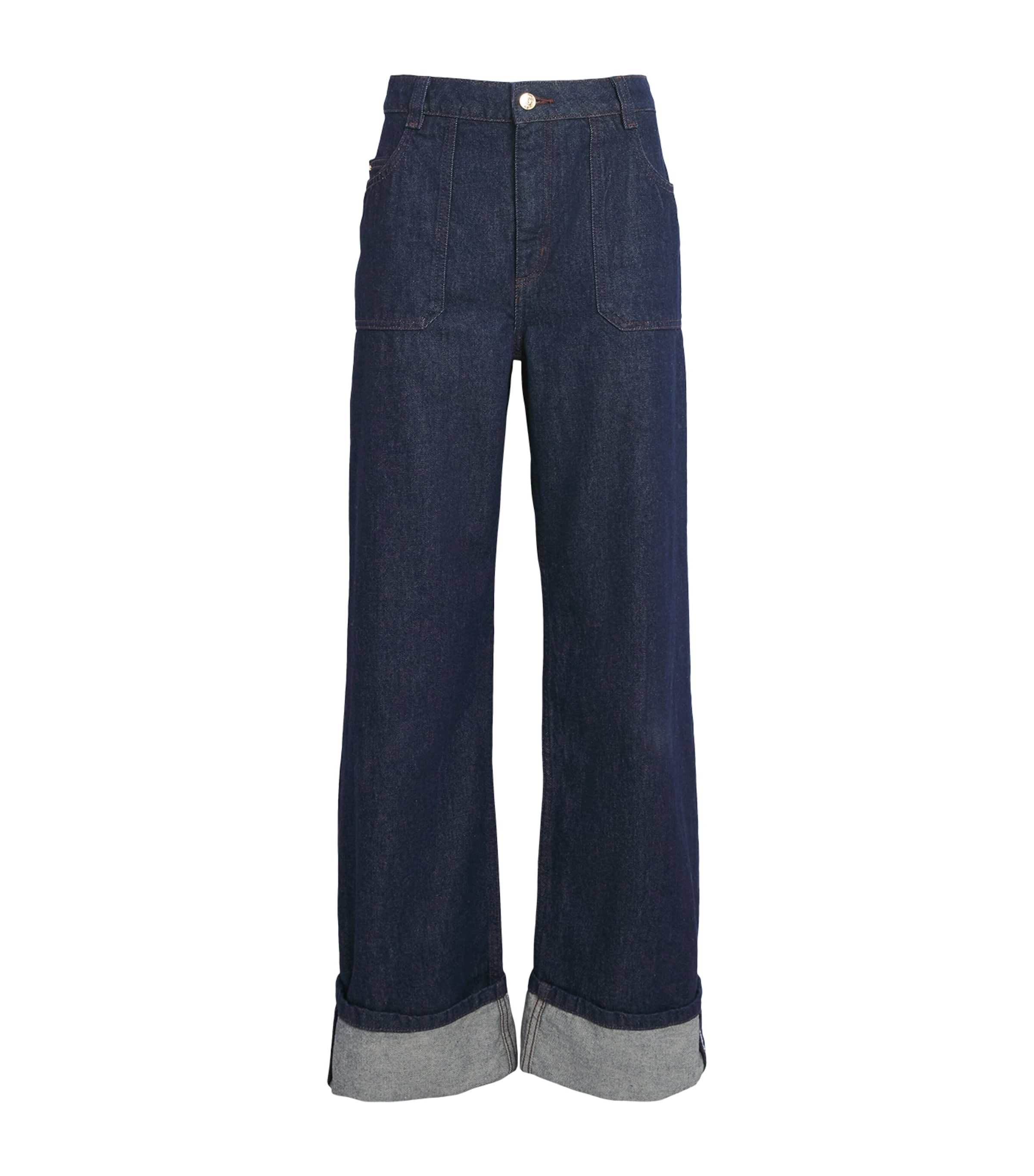 Claudie Pierlot Womens Embroidered-Cuff High-Rise Straight Jeans Brut Denim