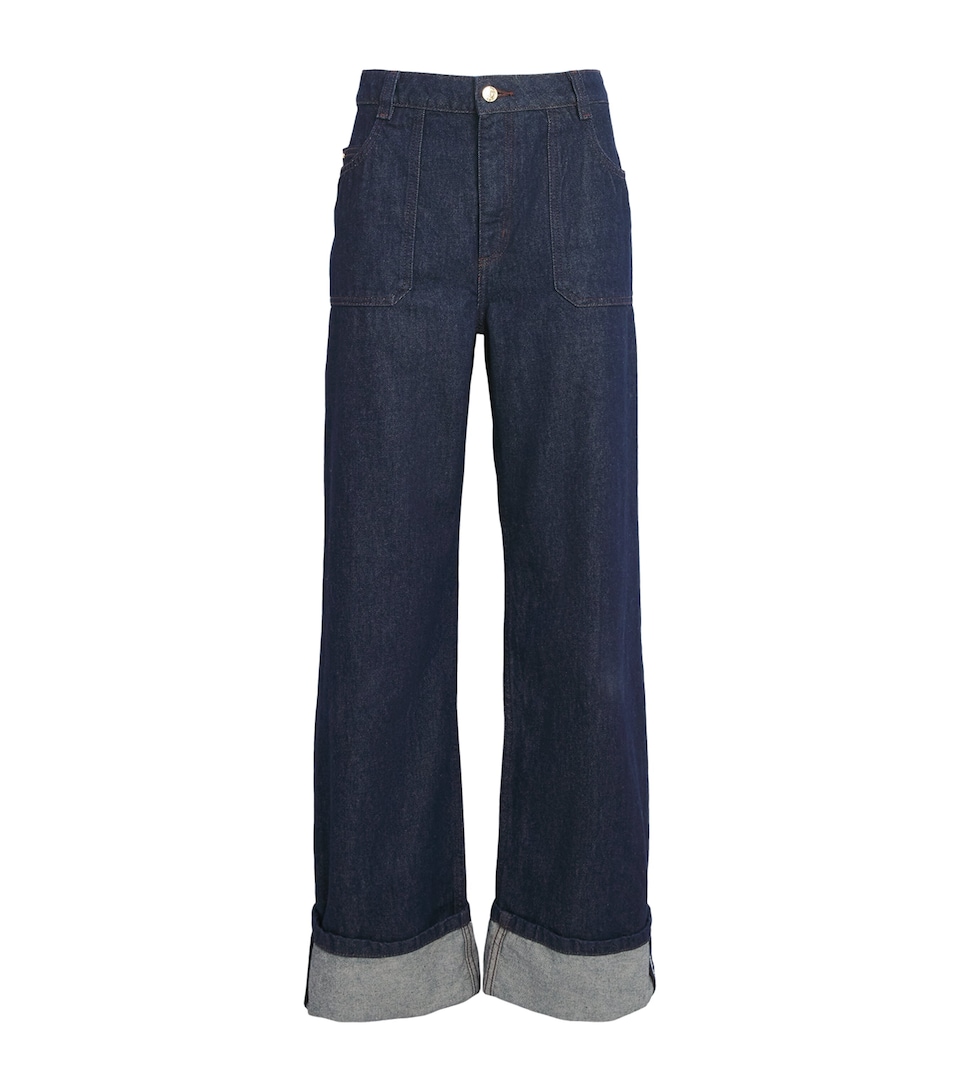 Claudie Pierlot Womens Embroidered-Cuff High-Rise Straight Jeans Brut Denim
