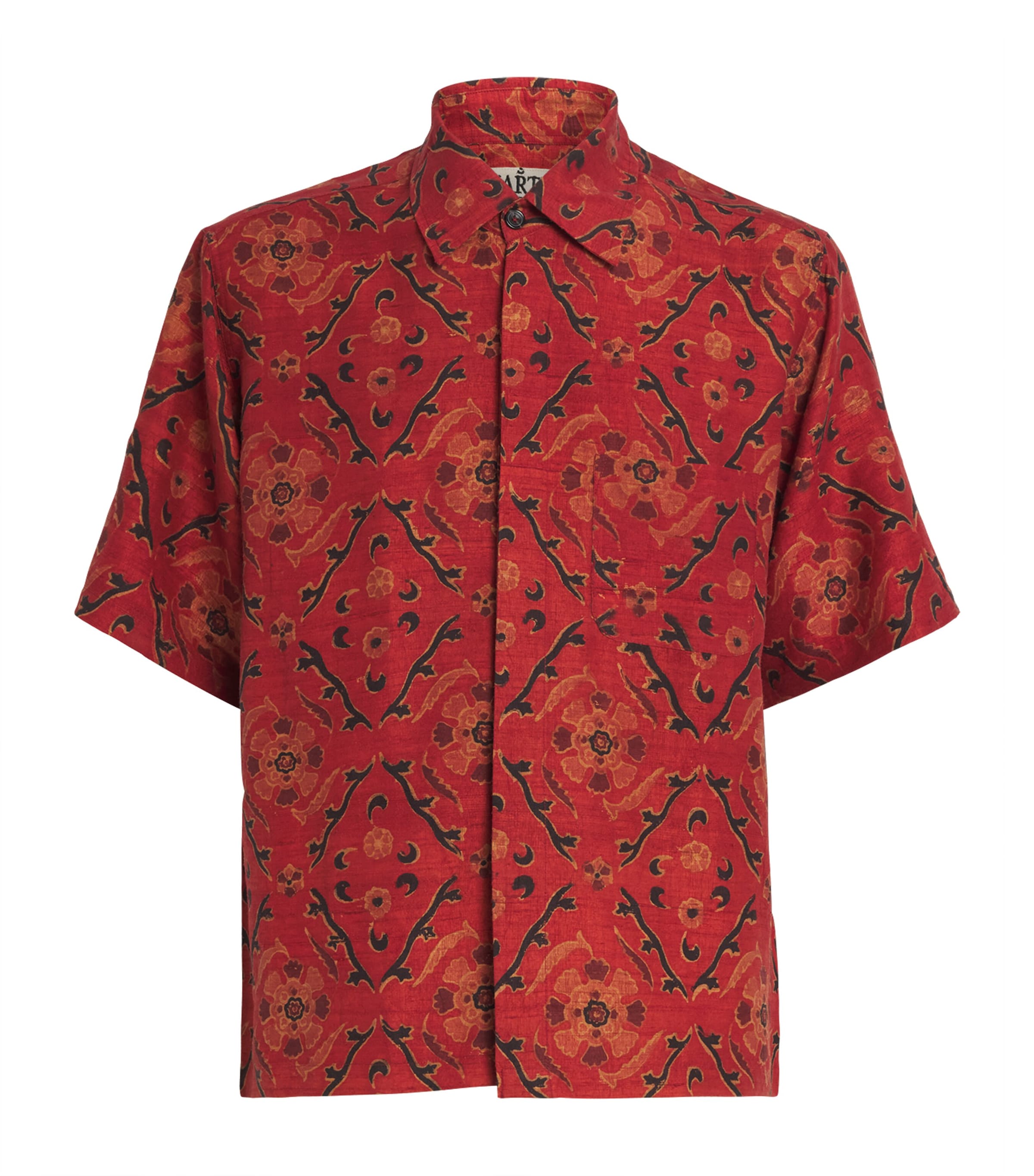 Kartik Research Mens Cotton Printed Short-Sleeve Shirt Red/ Black/ Burgundy