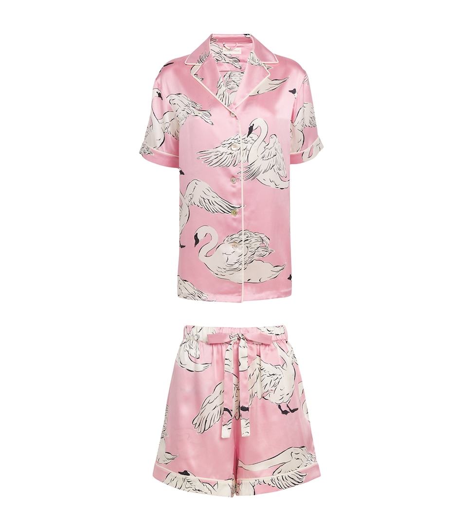 Olivia von Halle Womens Silk Ingo Selene Swan Short Pyjamas
