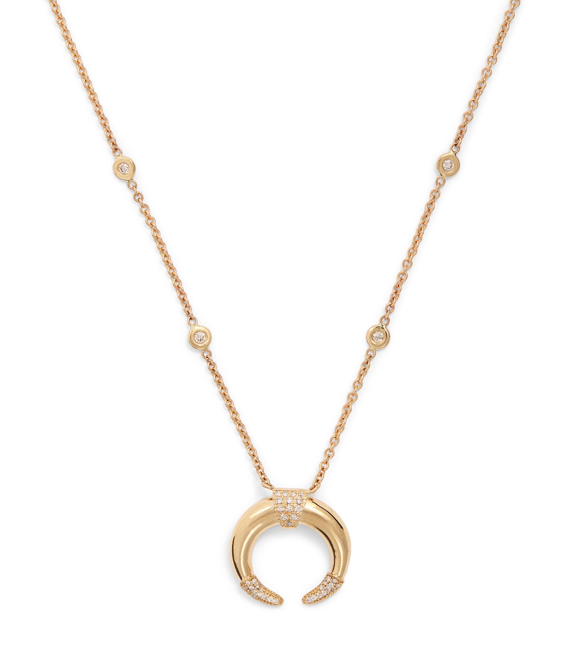 Yellow Gold and Diamond Double Horn Necklace