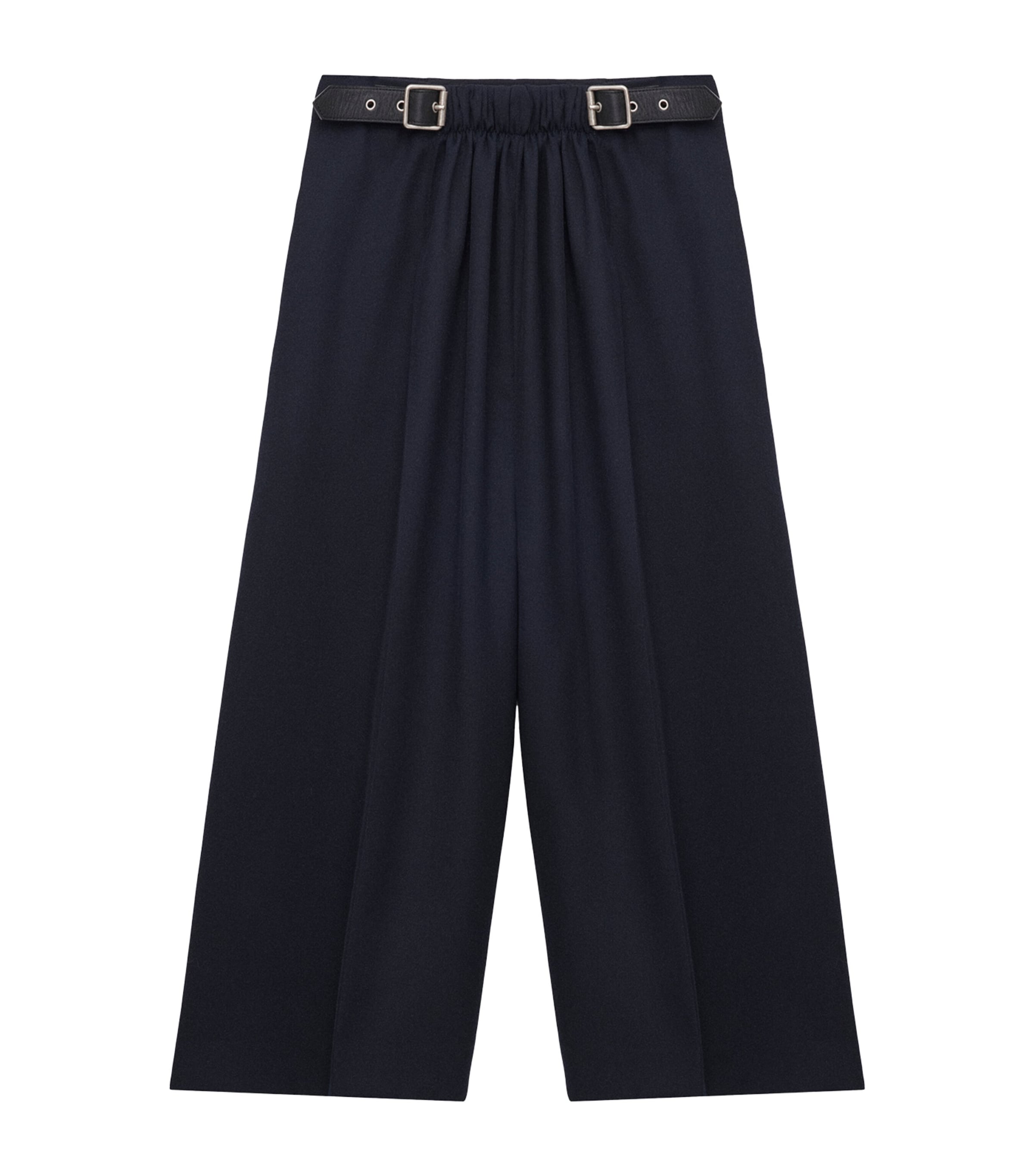 Wool Buckled Cropped Wide-Leg Trousers