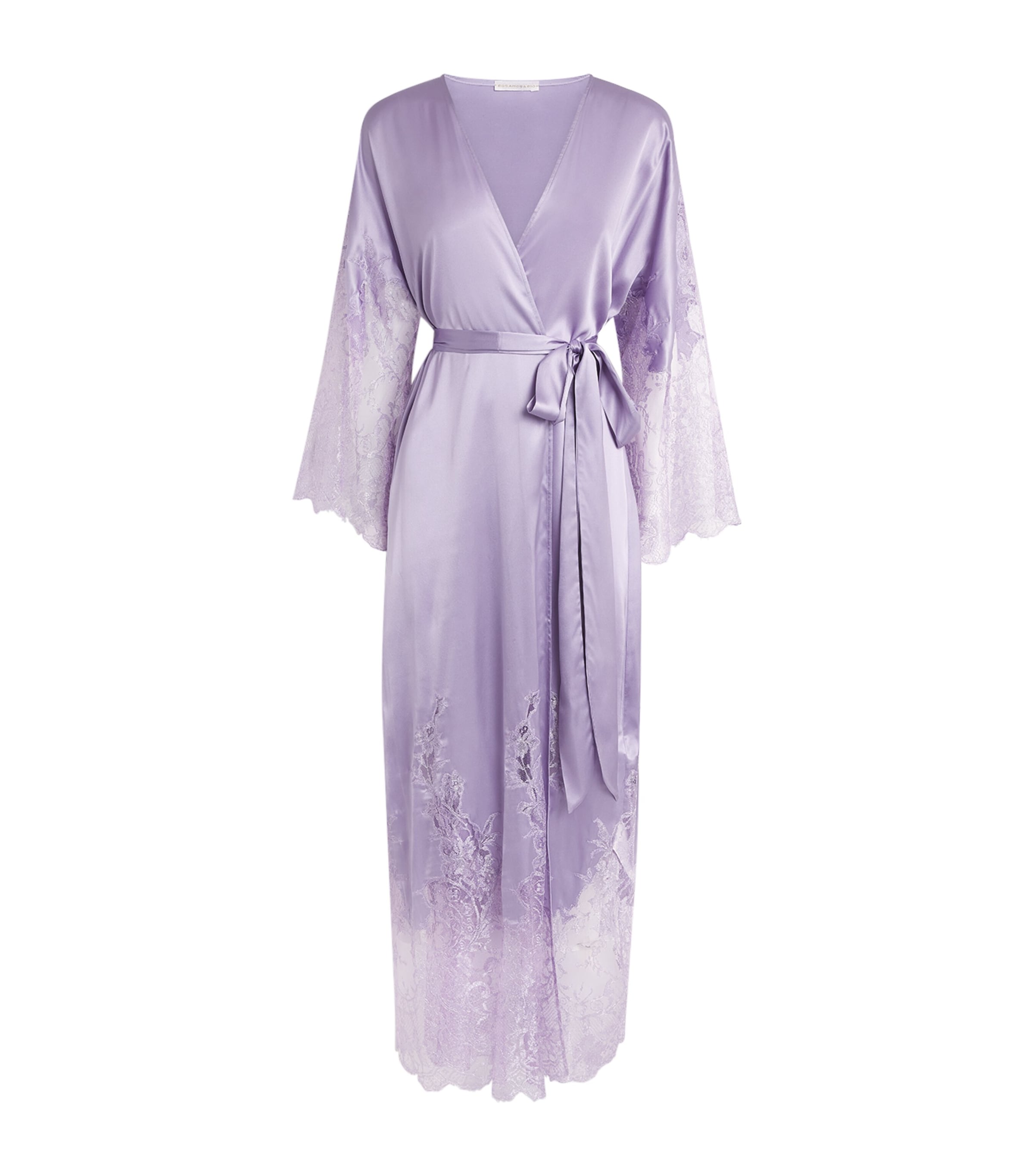 Rosamosario Womens Silk Lace-Trim Robe Lilac