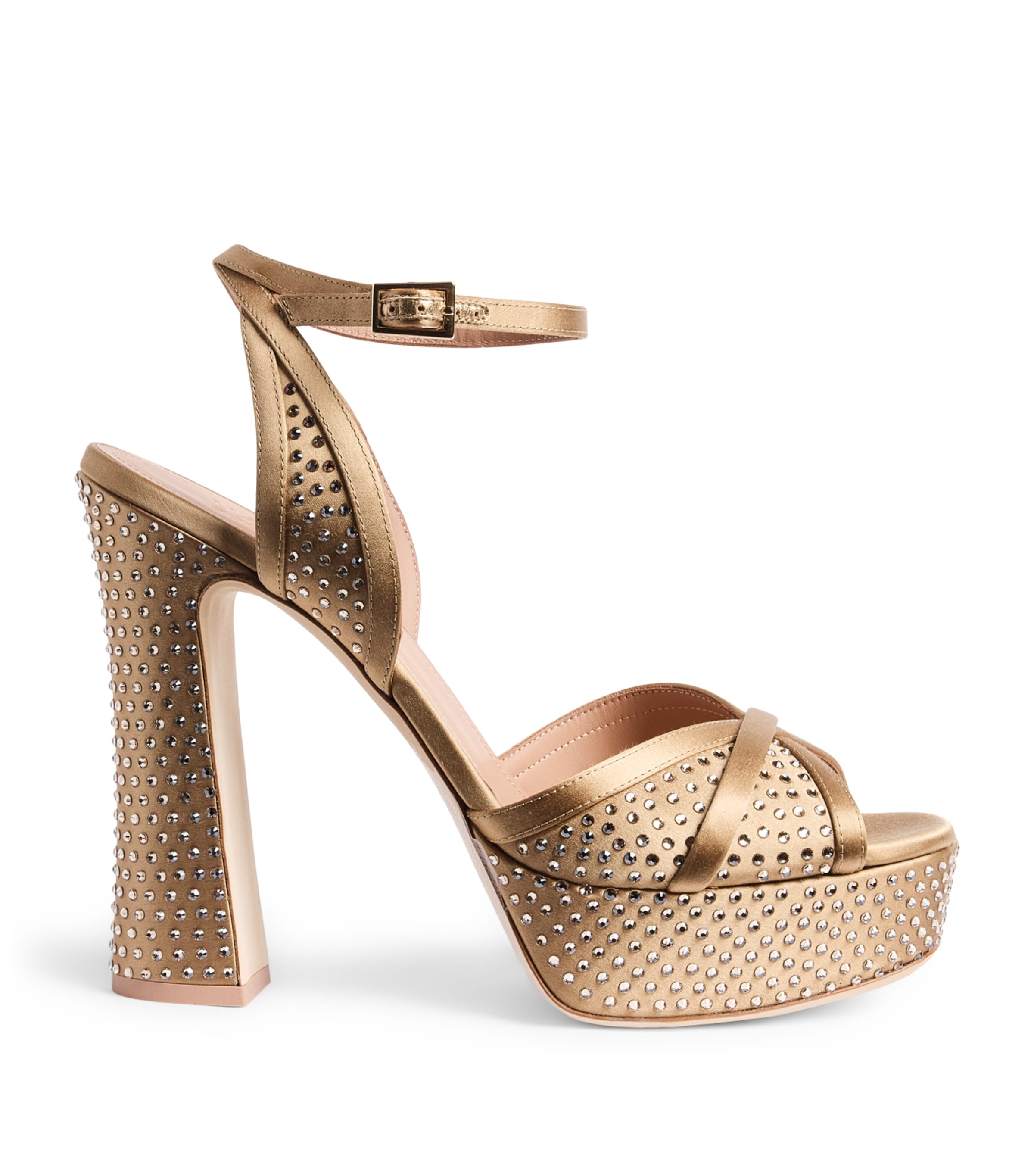 Malone Souliers Satin Embellished Sylvie Platform Sandals 125 Antique Gold