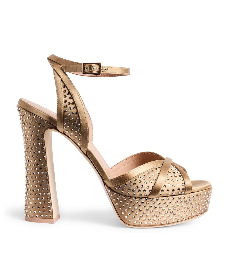 Malone Souliers Satin Embellished Sylvie Platform Sandals 125 Antique Gold