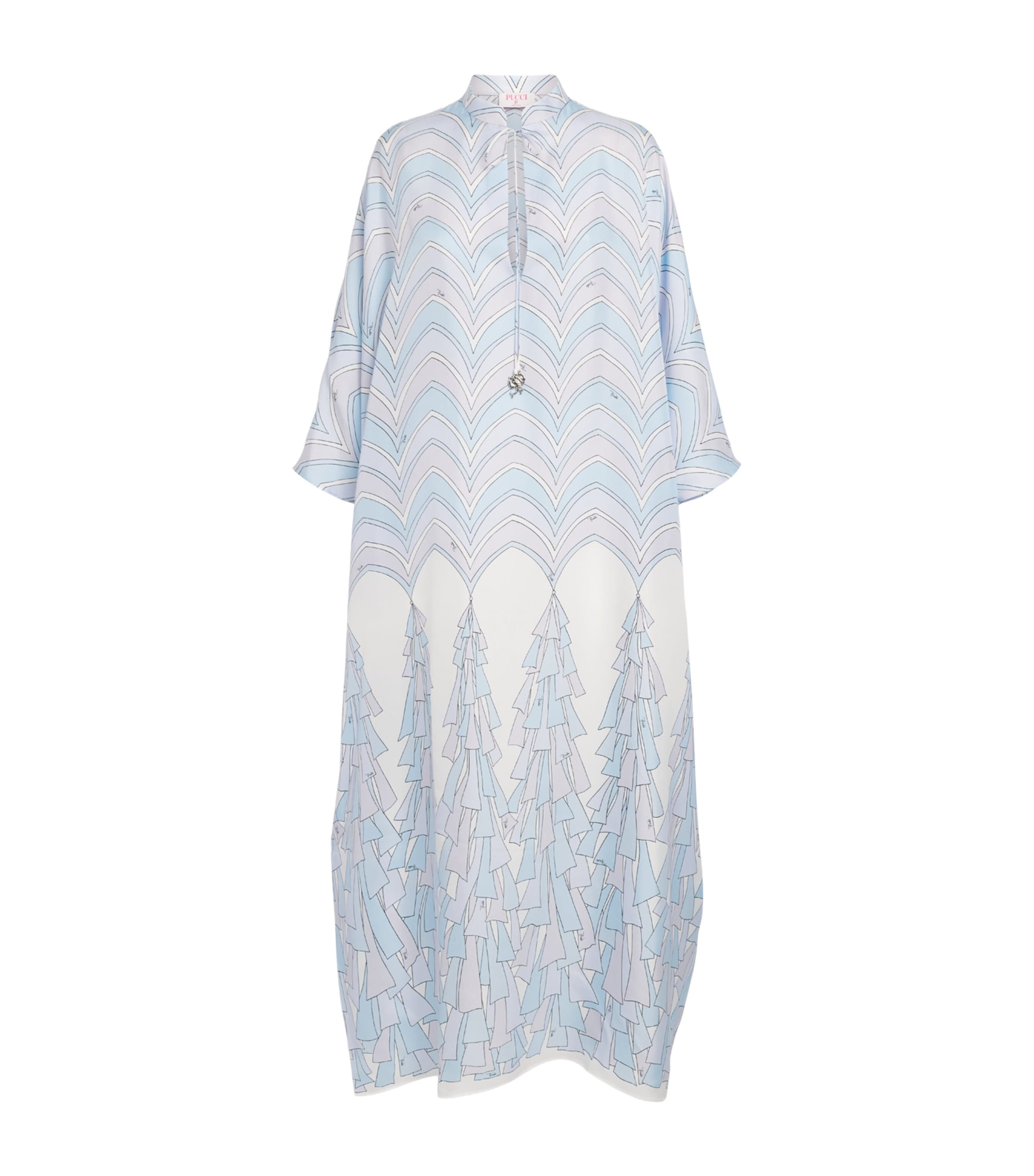 PUCCI Womens Silk Baiadera Print Kaftan Maxi Dress Light Blue