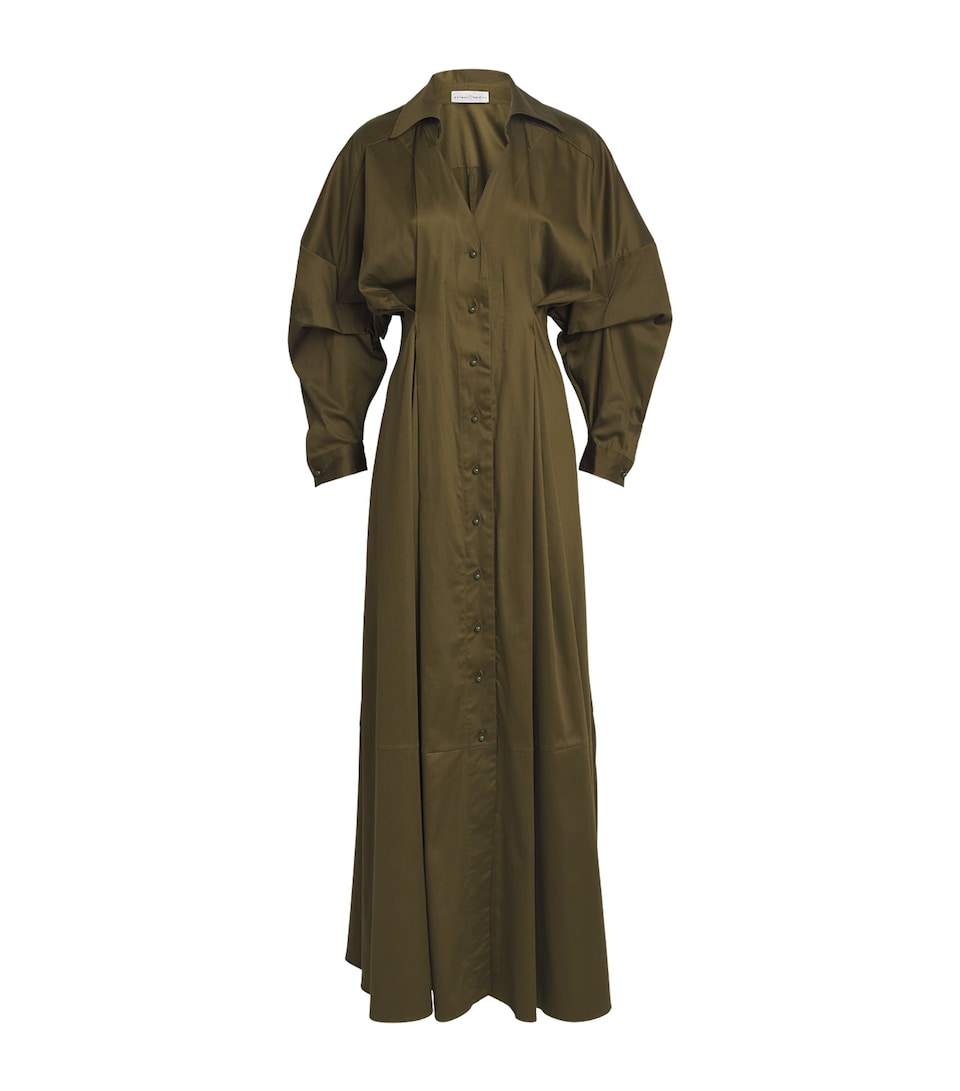 Palmer//Harding Womens Sateen Honesty Opens Maxi Dress Green Cotton Sateen