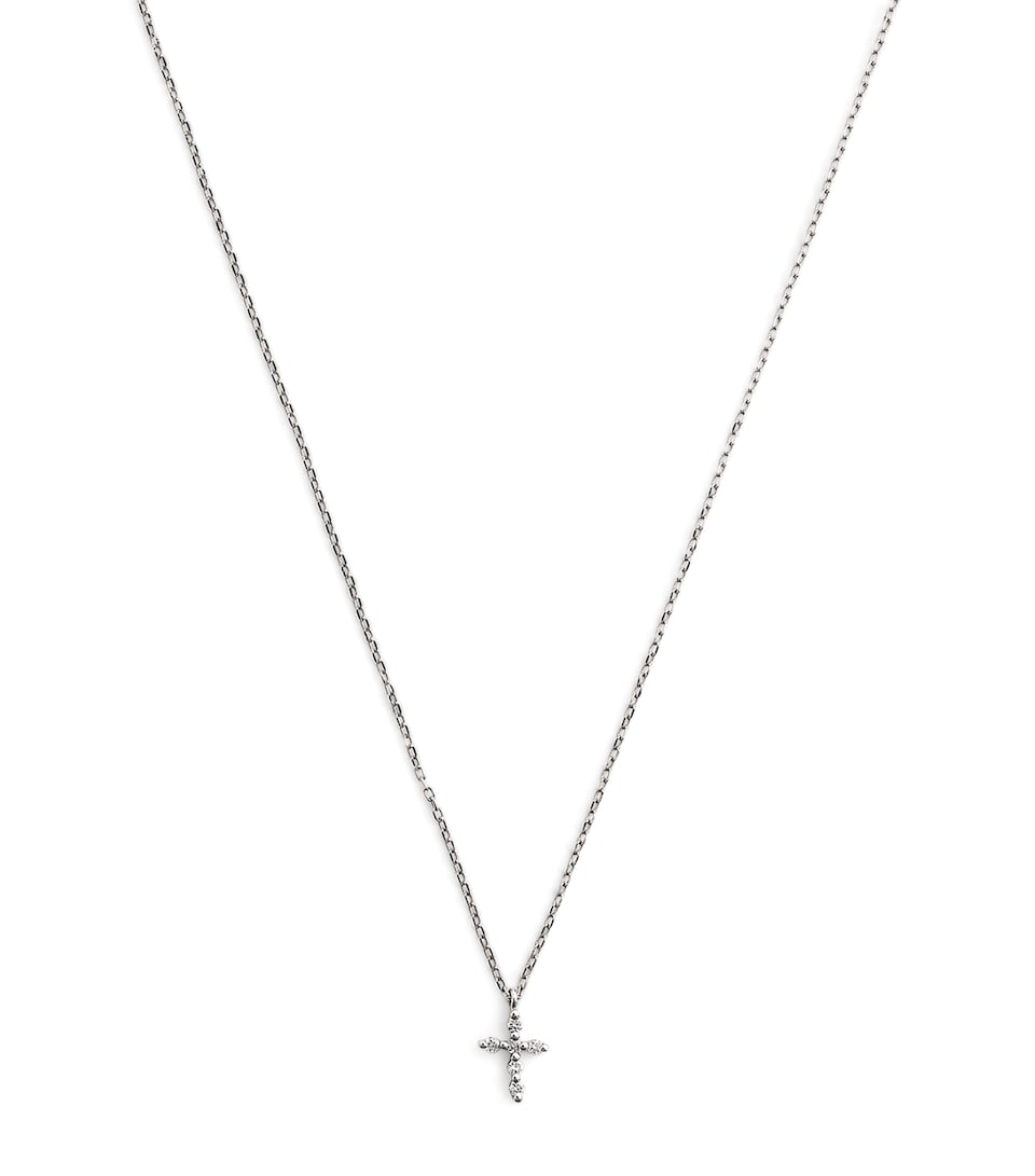 White Gold and Diamond Symbols Cross Necklace