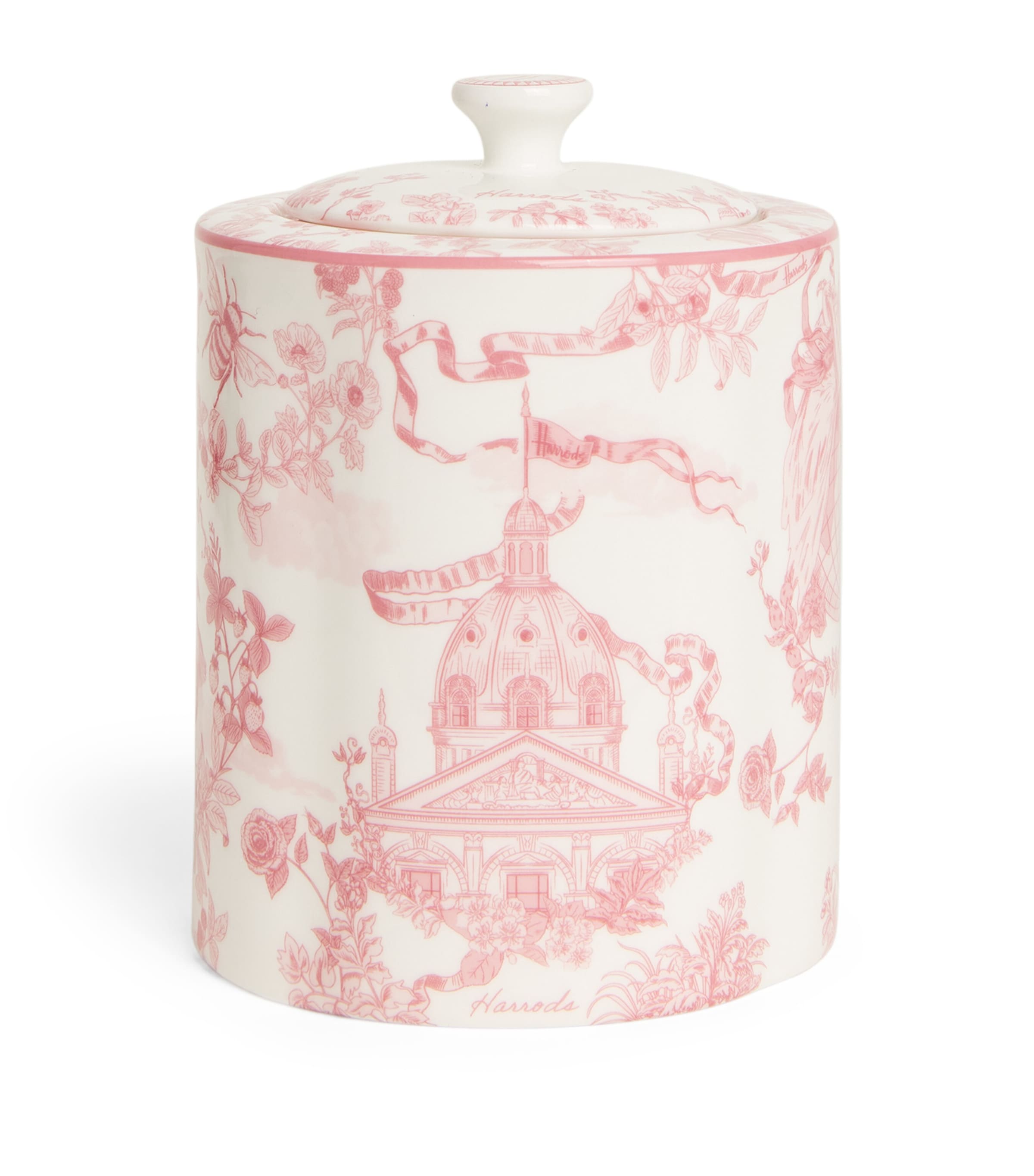 Harrods Bone China Toile Tea Caddy Pink