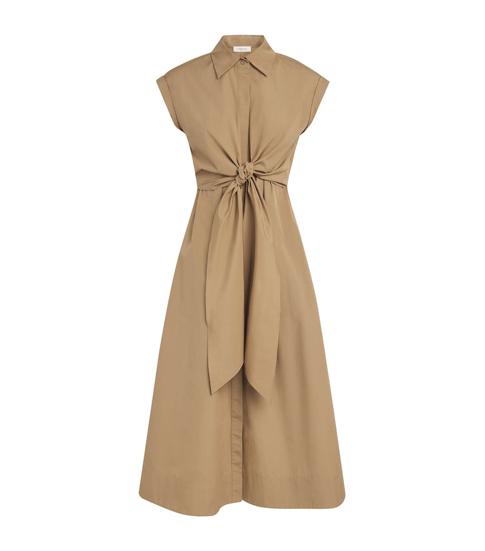 Lafayette 148 Womens Cotton Tie-Front Midi Shirt Dress Cadkh Cadet Khaki