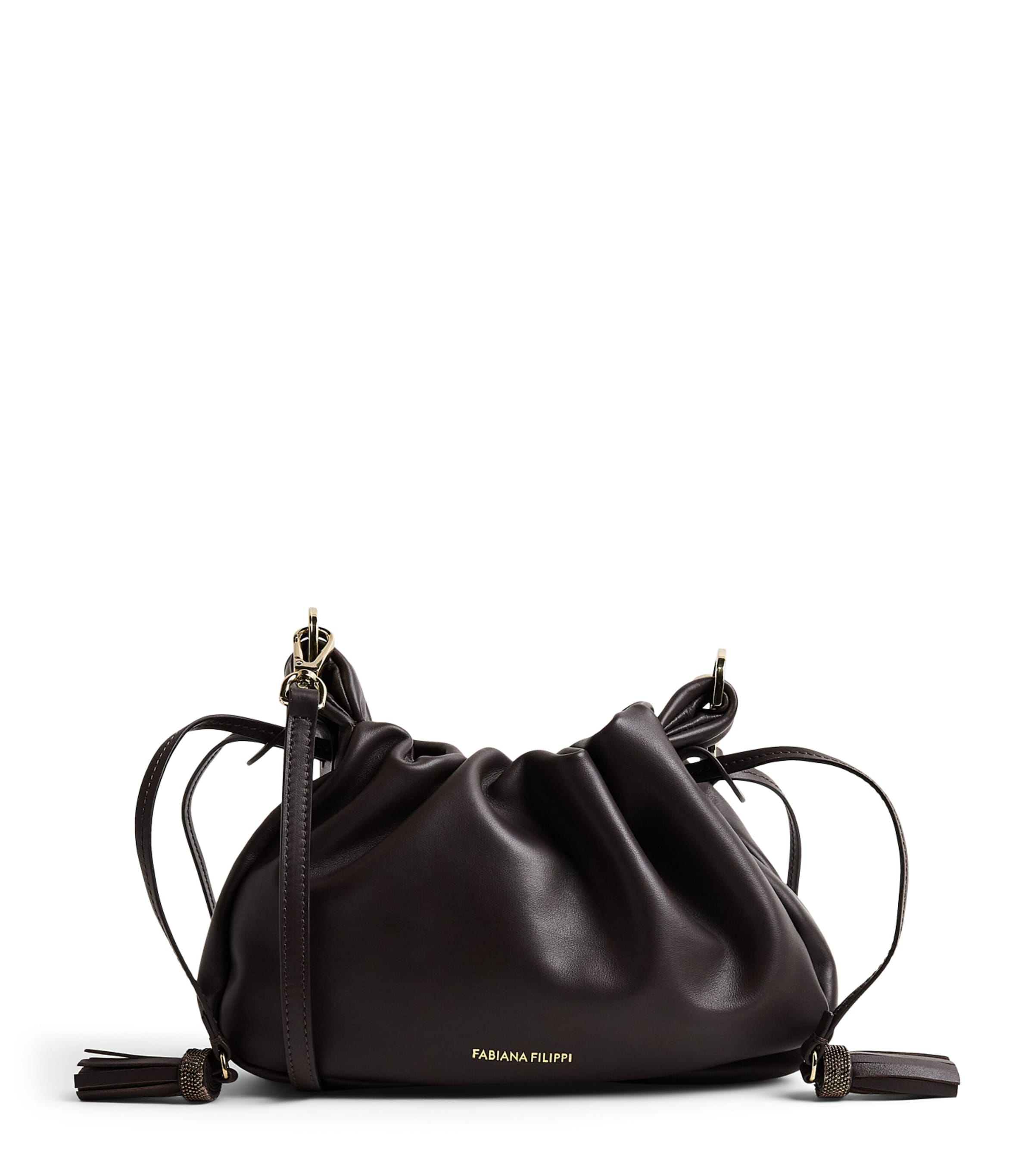 Fabiana Filippi Nappa Leather Muffin Clutch Bag Ebano
