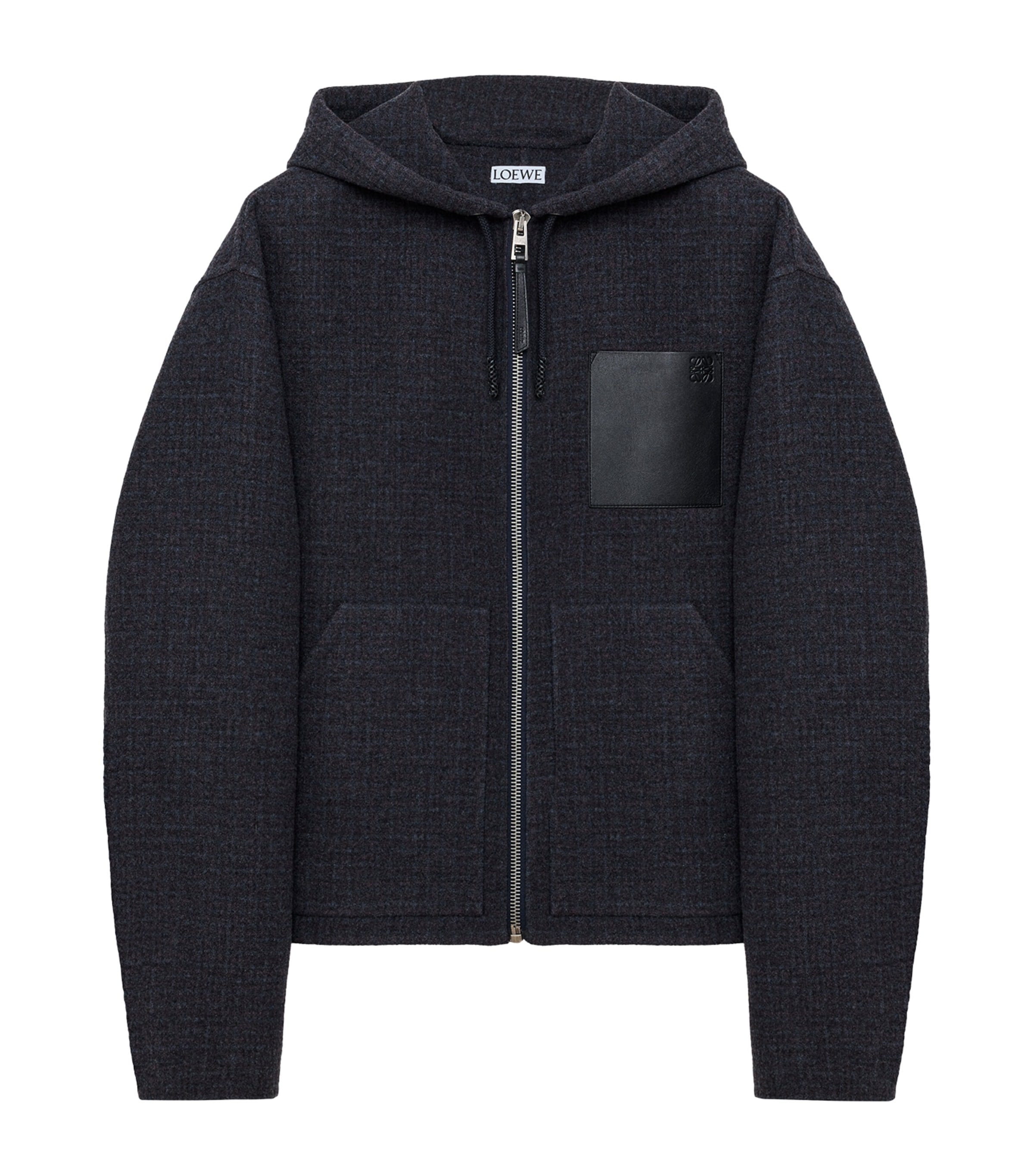 LOEWE Mens Wool-Silk Tweed Hooded Jacket Dark Navy Blue