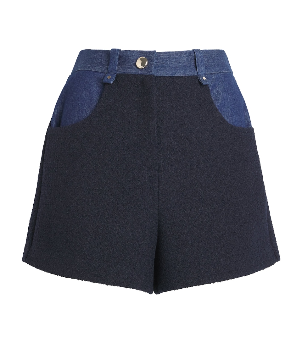 Tweed Denim-Trim Shorts