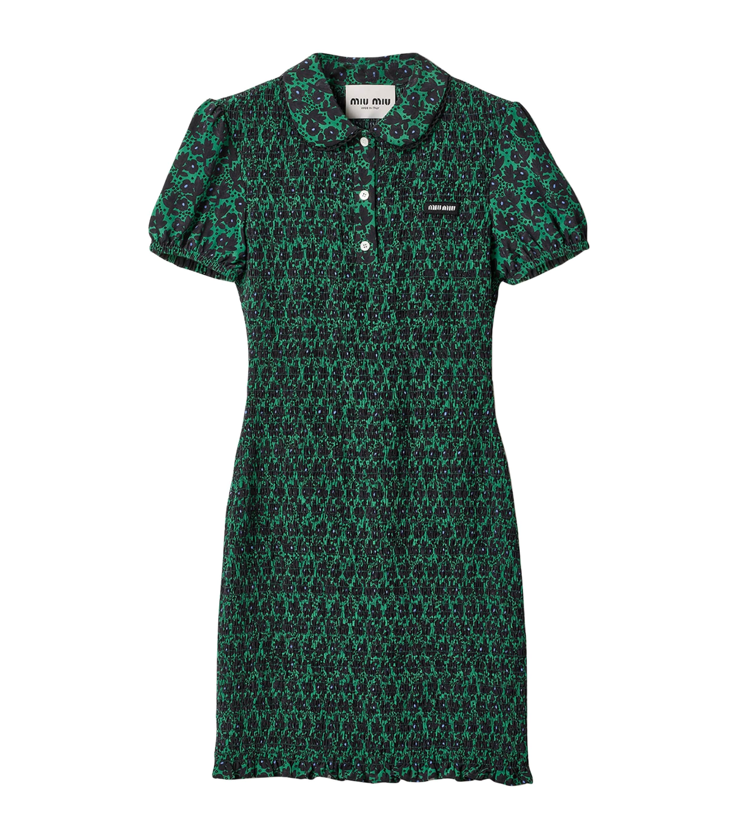 Miu Miu Womens Silk Floral Mini Dress Green