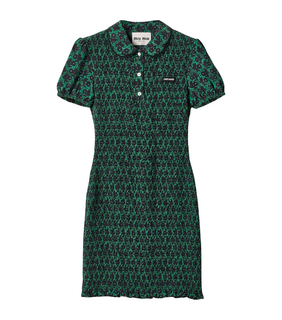 Miu Miu Womens Silk Floral Mini Dress Green