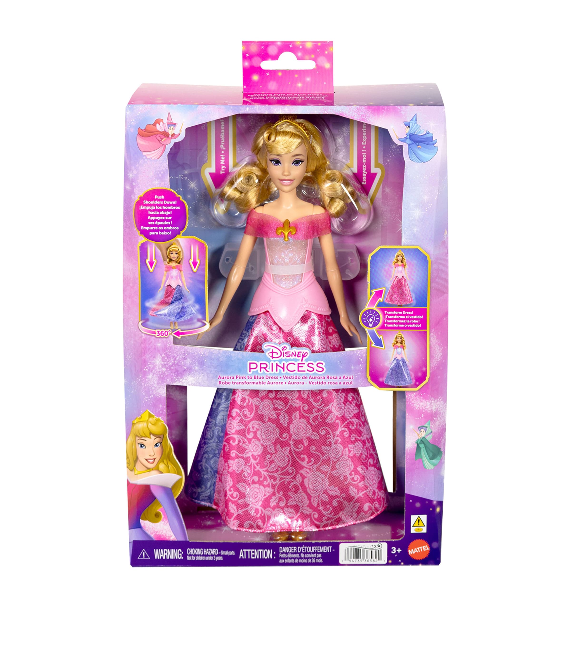 Disney Princess Aurora Pink to Blue Dress Doll