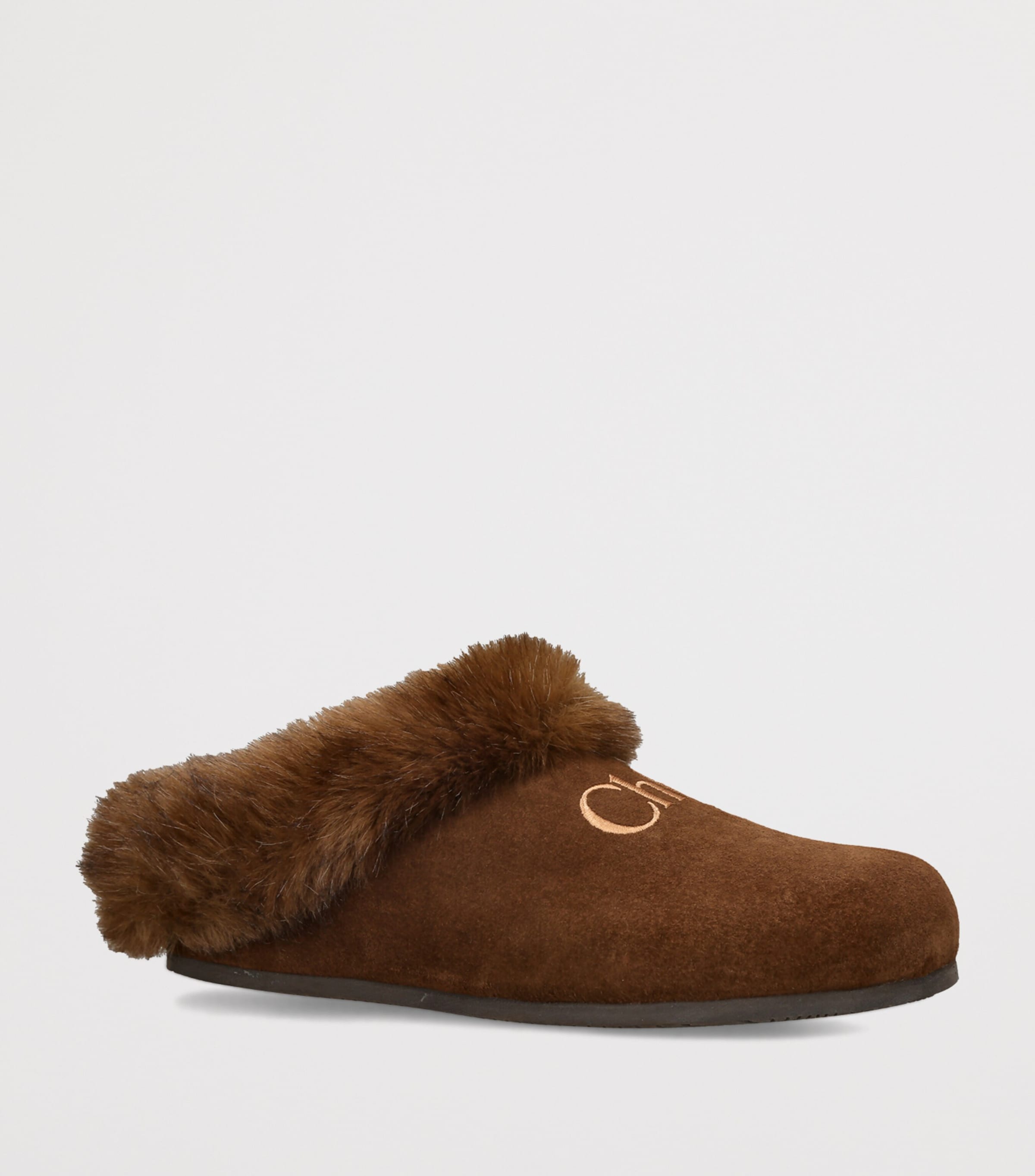 Chloé Kids Shearling Suede Mules Dark Brown