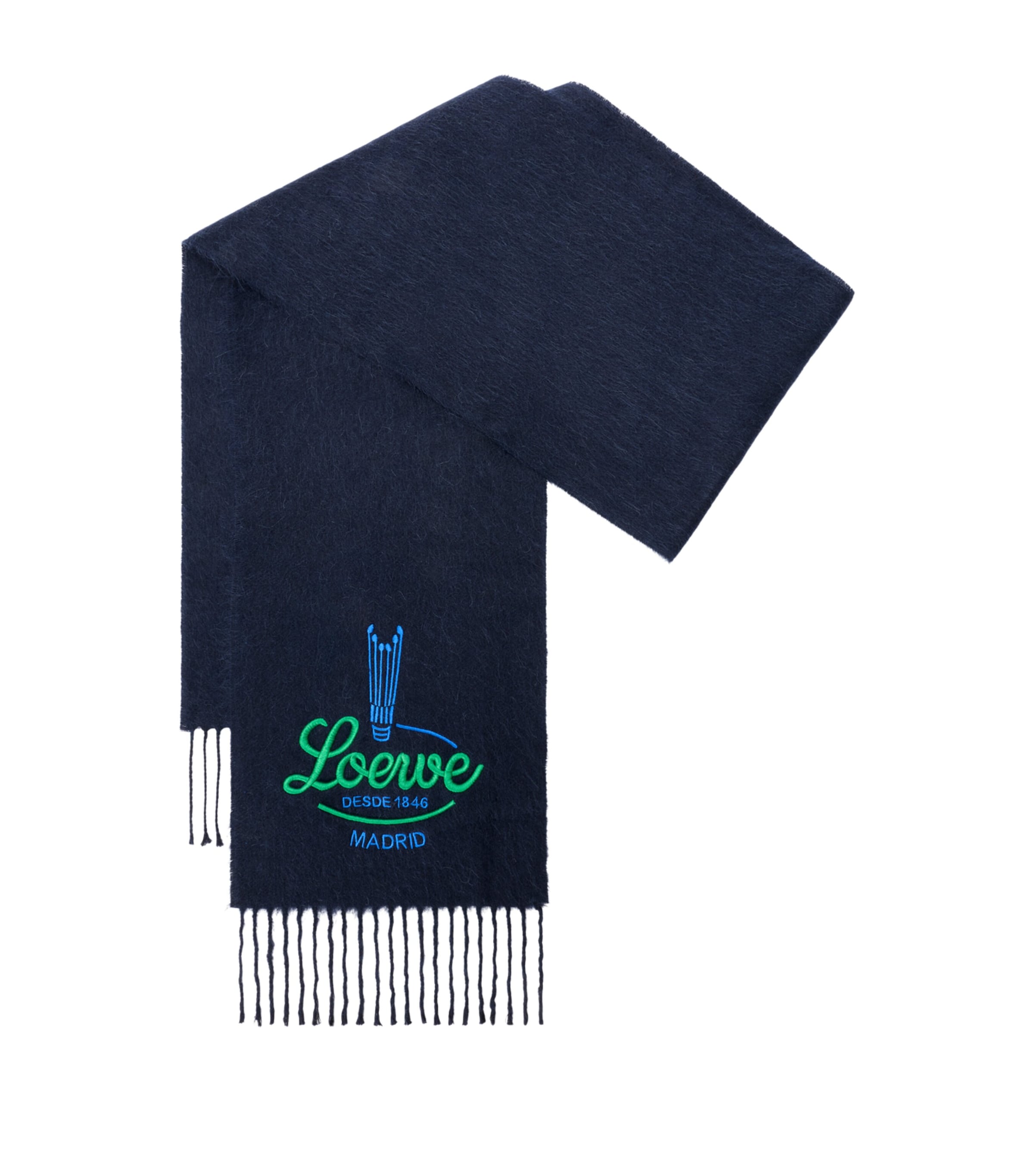 LOEWE Alpaca-Wool Embroidered Scarf Dark Navy