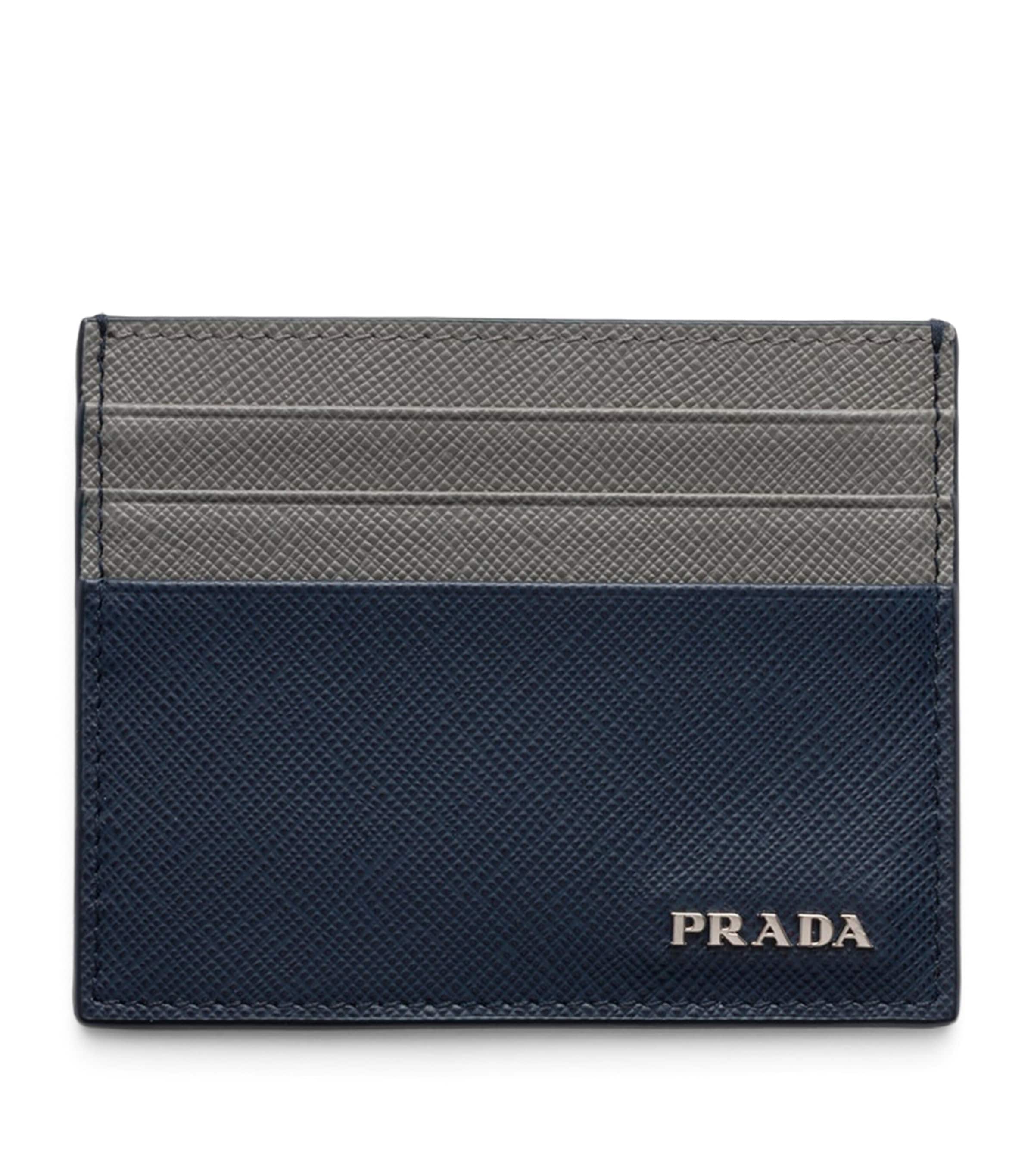 Prada Saffiano Leather Card Holder Blue
