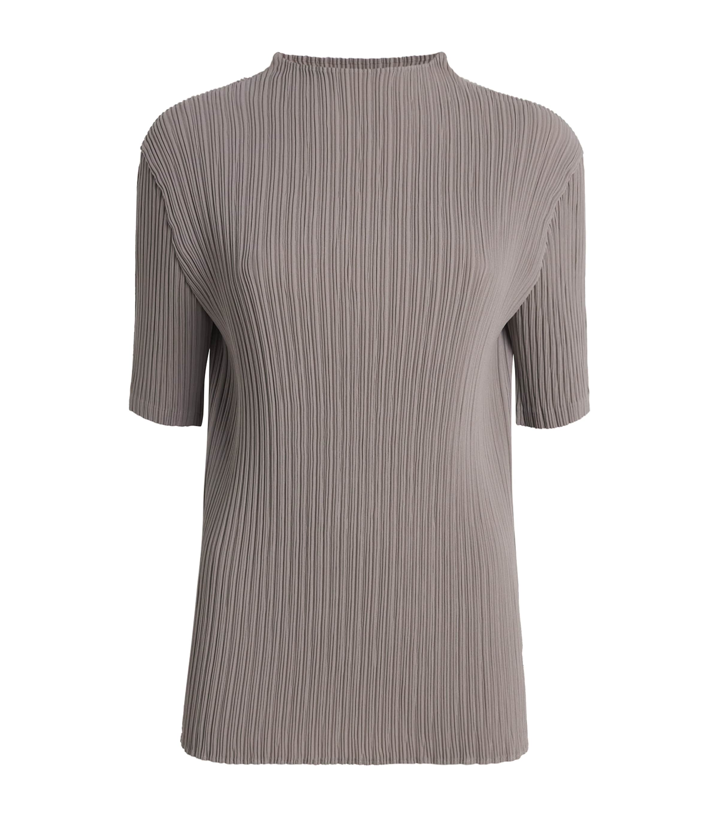 Issey Miyake Womens Hatching Pleats High-Neck Top Greige