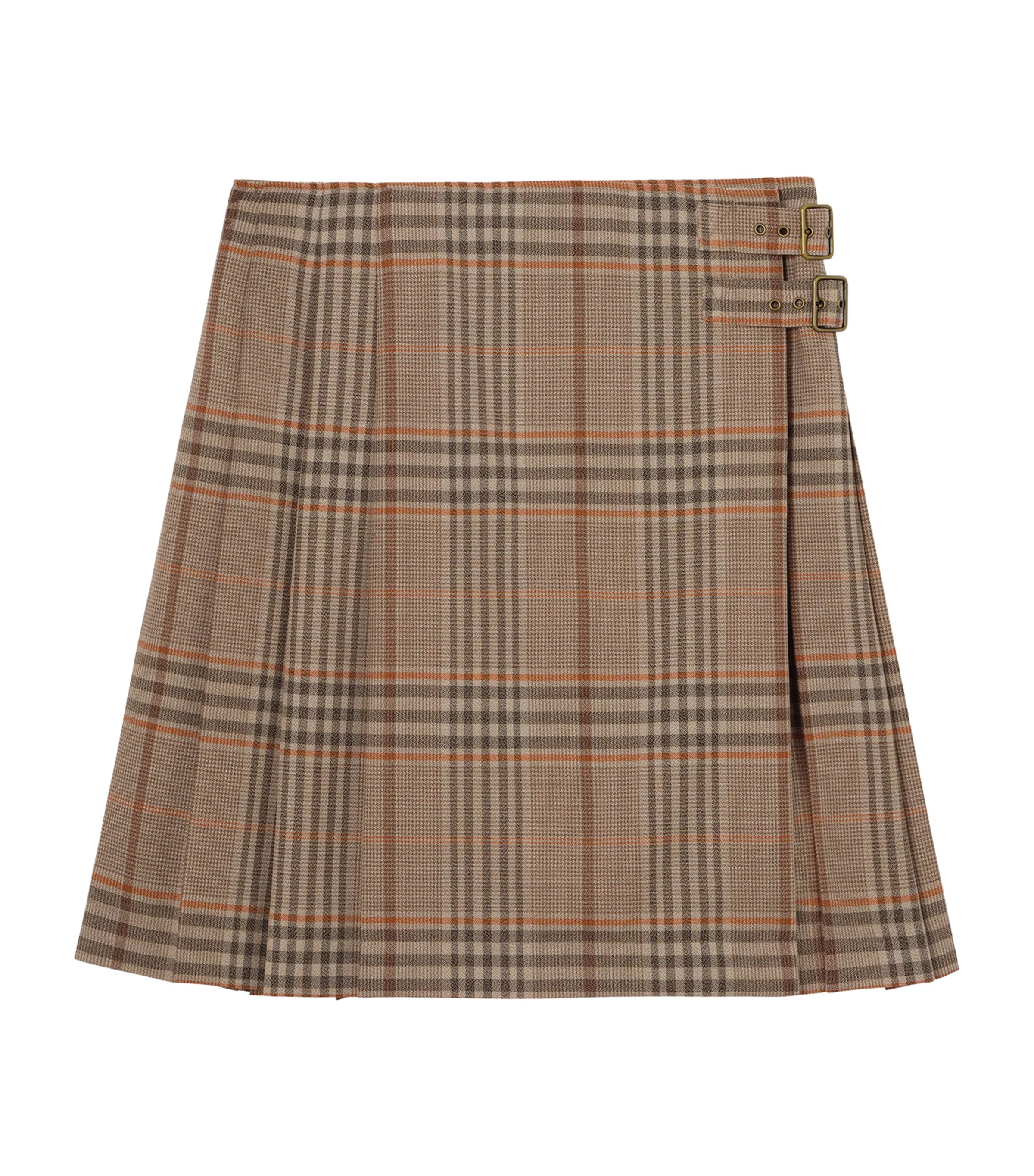 Burberry Womens Wool Check Mini Kilt Sandstone Bge Ip Chk