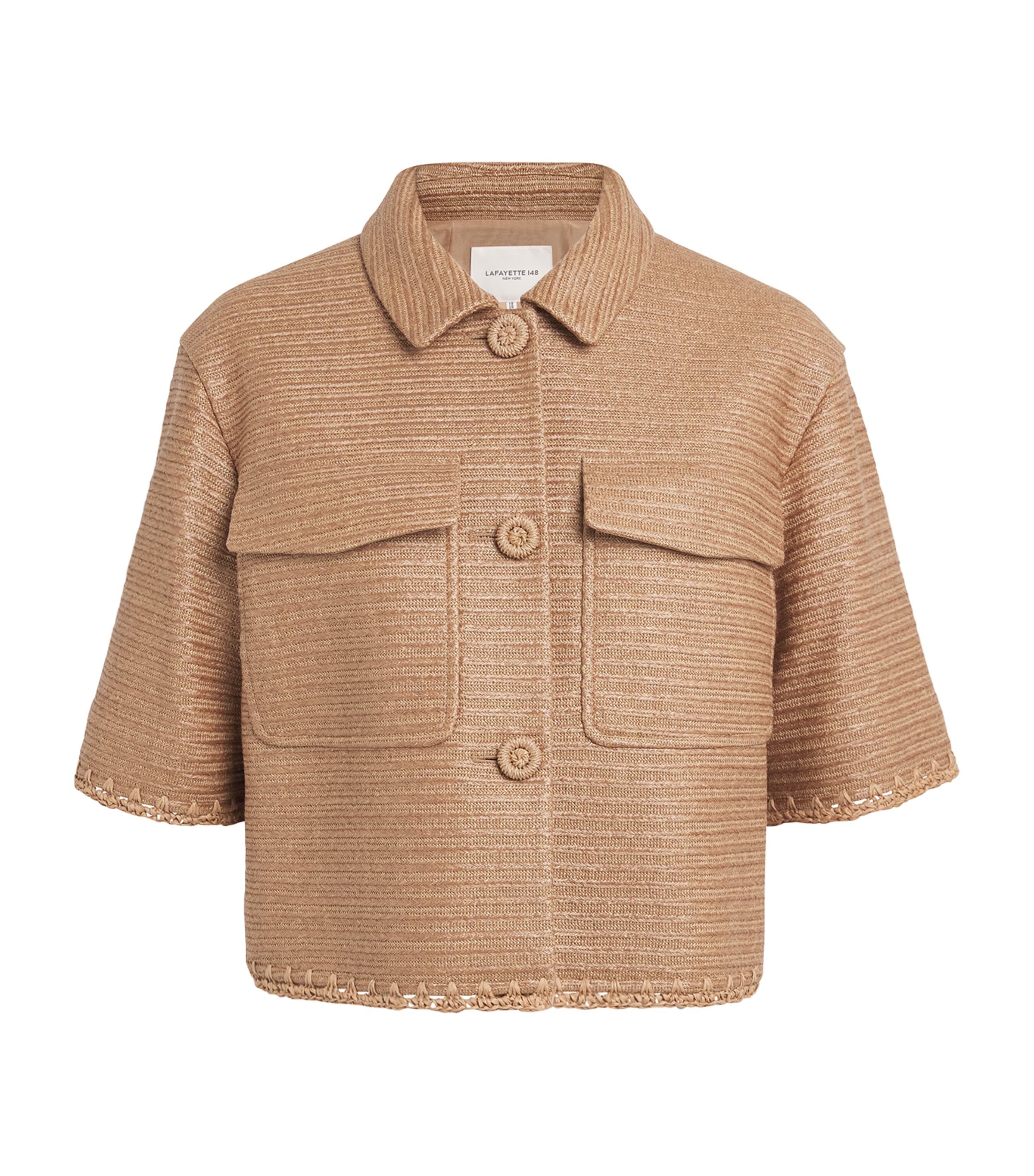Lafayette 148 Womens Faux Raffia Cropped Overshirt Teak Teak