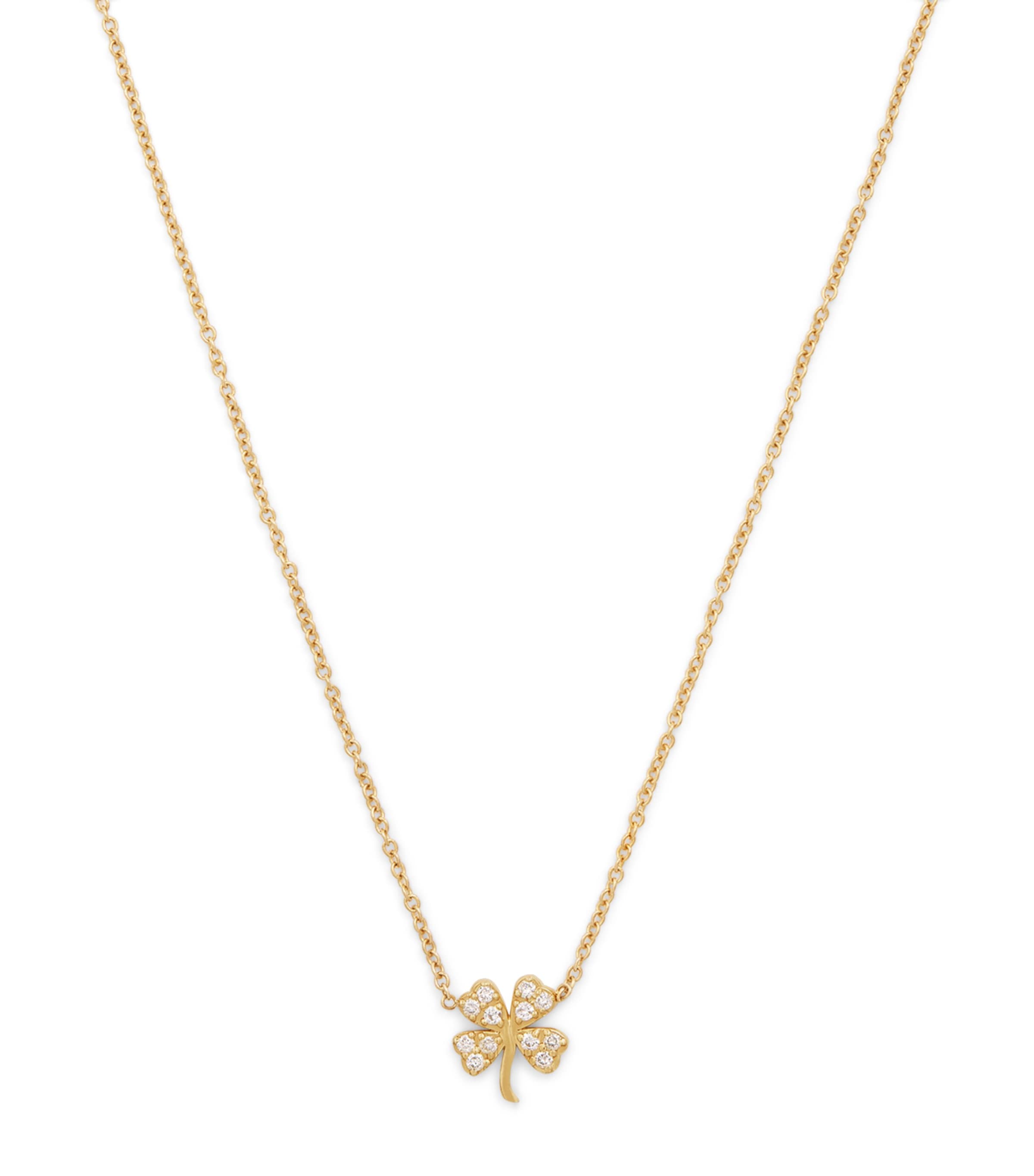 Mini Yellow Gold and Diamond Edith Clover Necklace