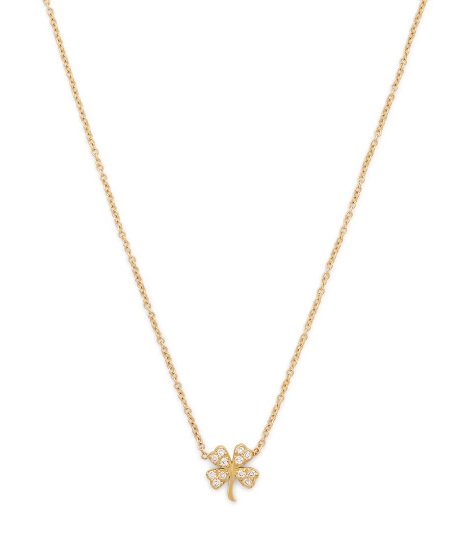 Mini Yellow Gold and Diamond Edith Clover Necklace