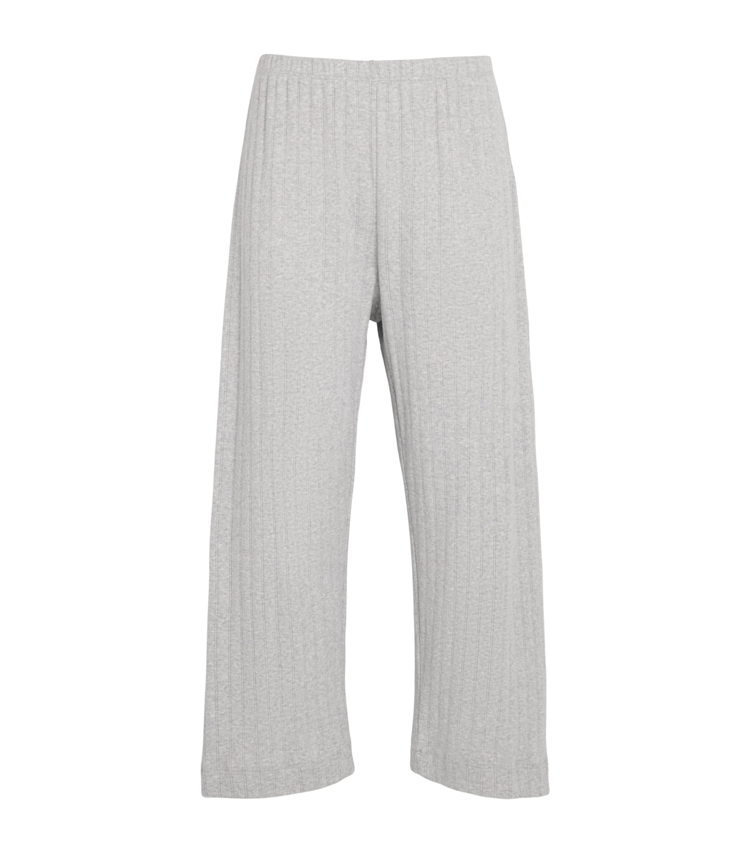 LESET Womens Cotton Pointelle Cropped Trousers Light Grey Melange
