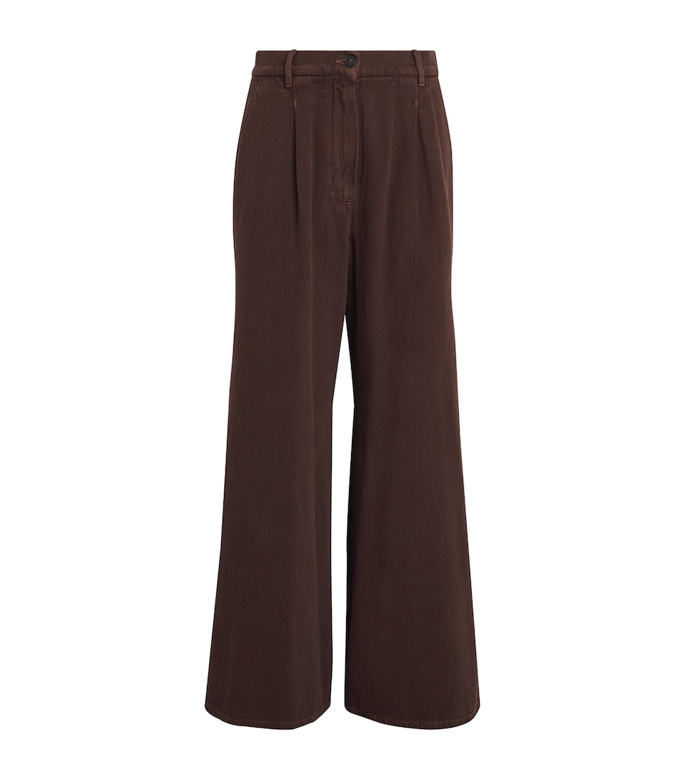 Cotton Pleated Wide-Leg Trousers