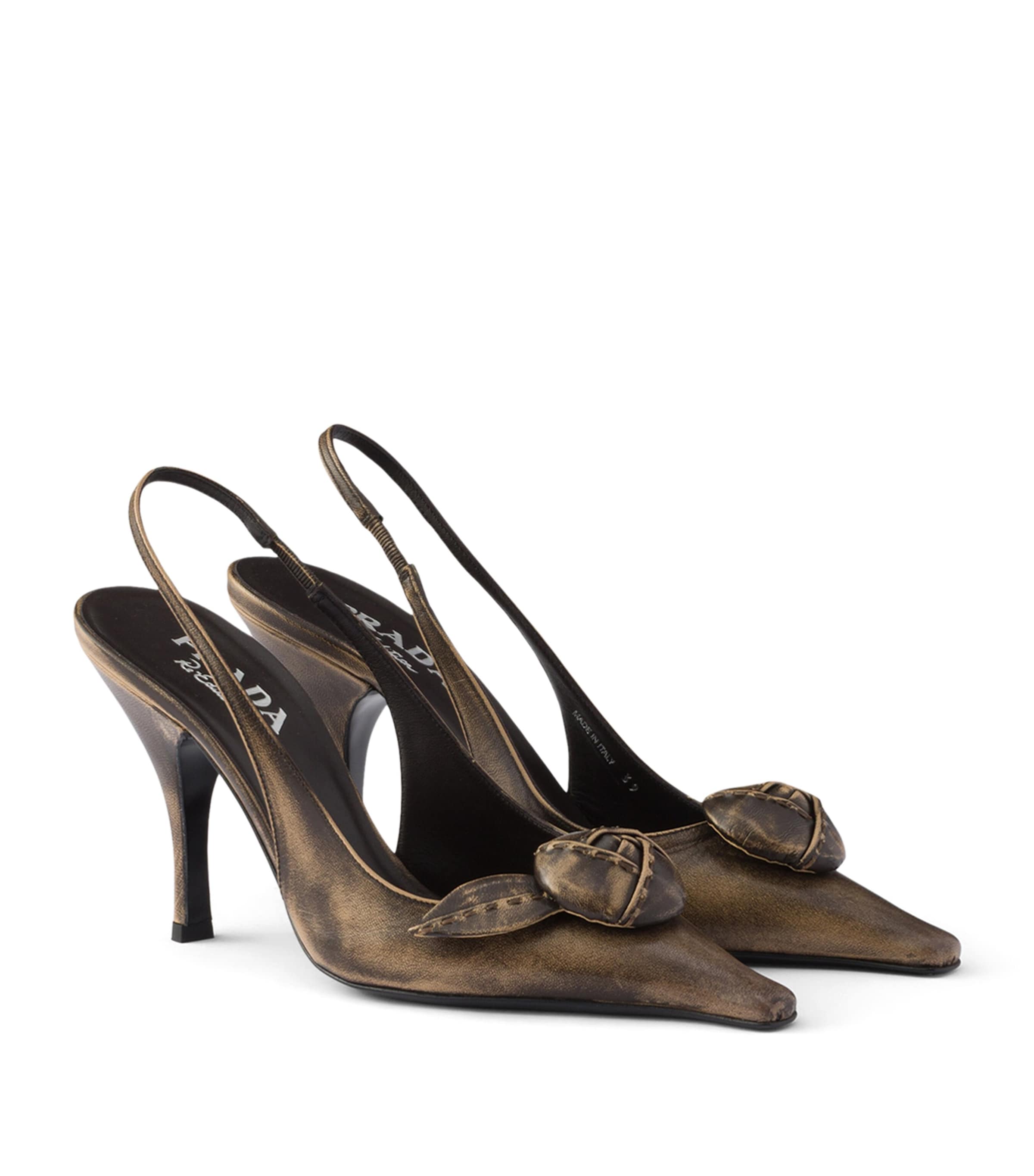 Prada Leather Bow-Detail Slingback Pumps 90 Neutral