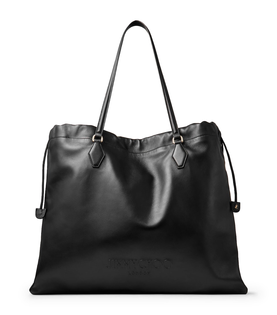Jimmy Choo Large Leather Drawstring Tote Bag Black/light Gold