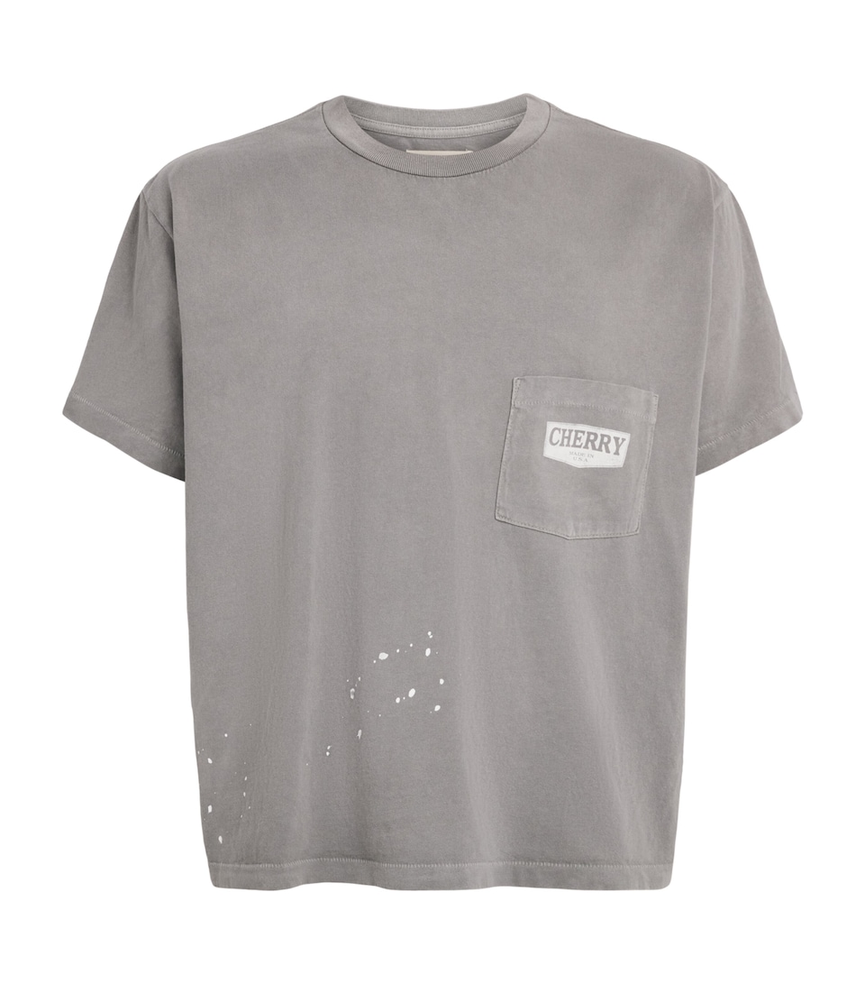 Cherry Los Angeles Mens Cotton Chevron Pocket T-Shirt Light Charcoal