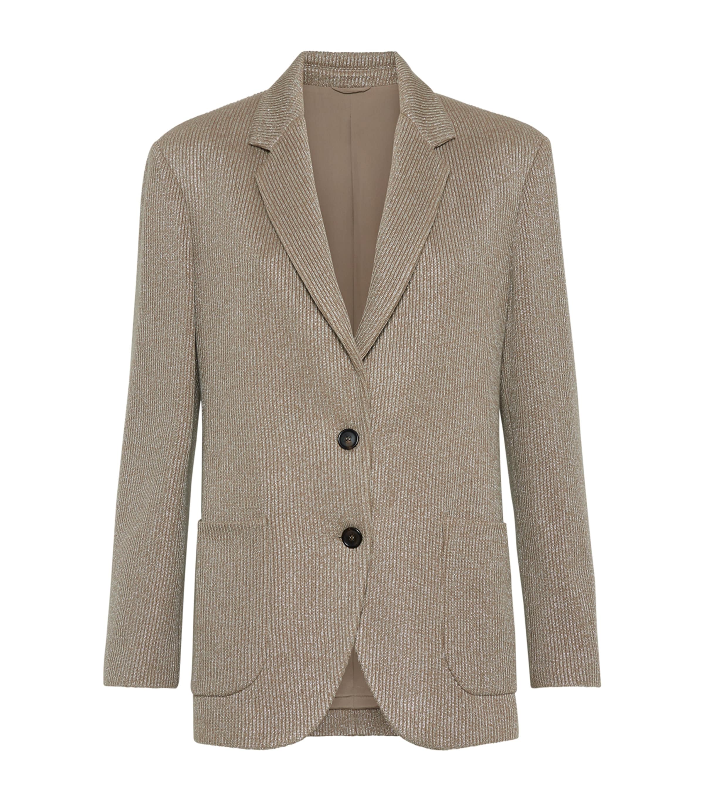 Brunello Cucinelli Womens Cotton-Blend Ribbed Blazer