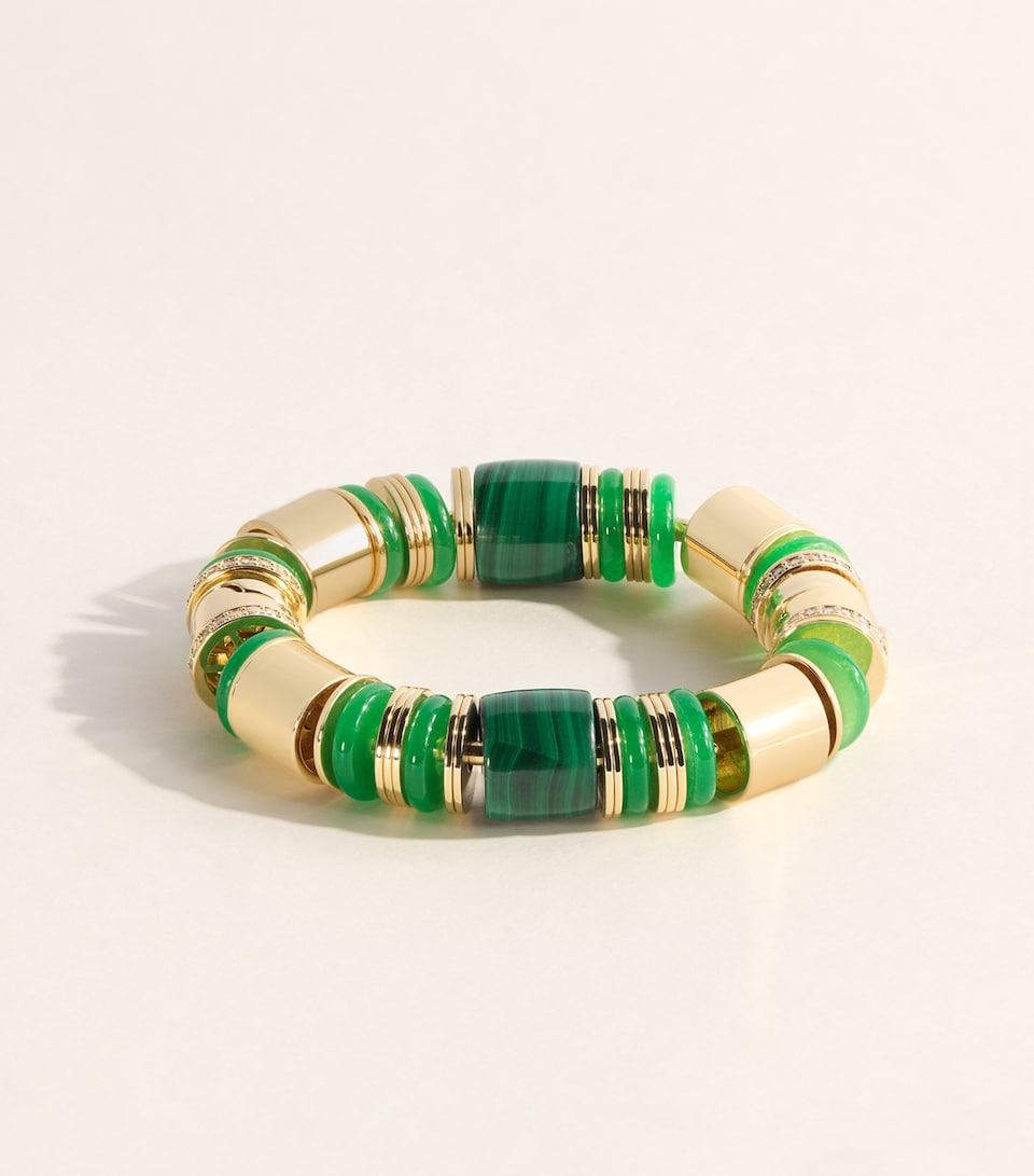 Eddie Borgo Gold-Plated Jade, Malachite and Pavé Crystal Keystone Bracelet Malachite/new Jade