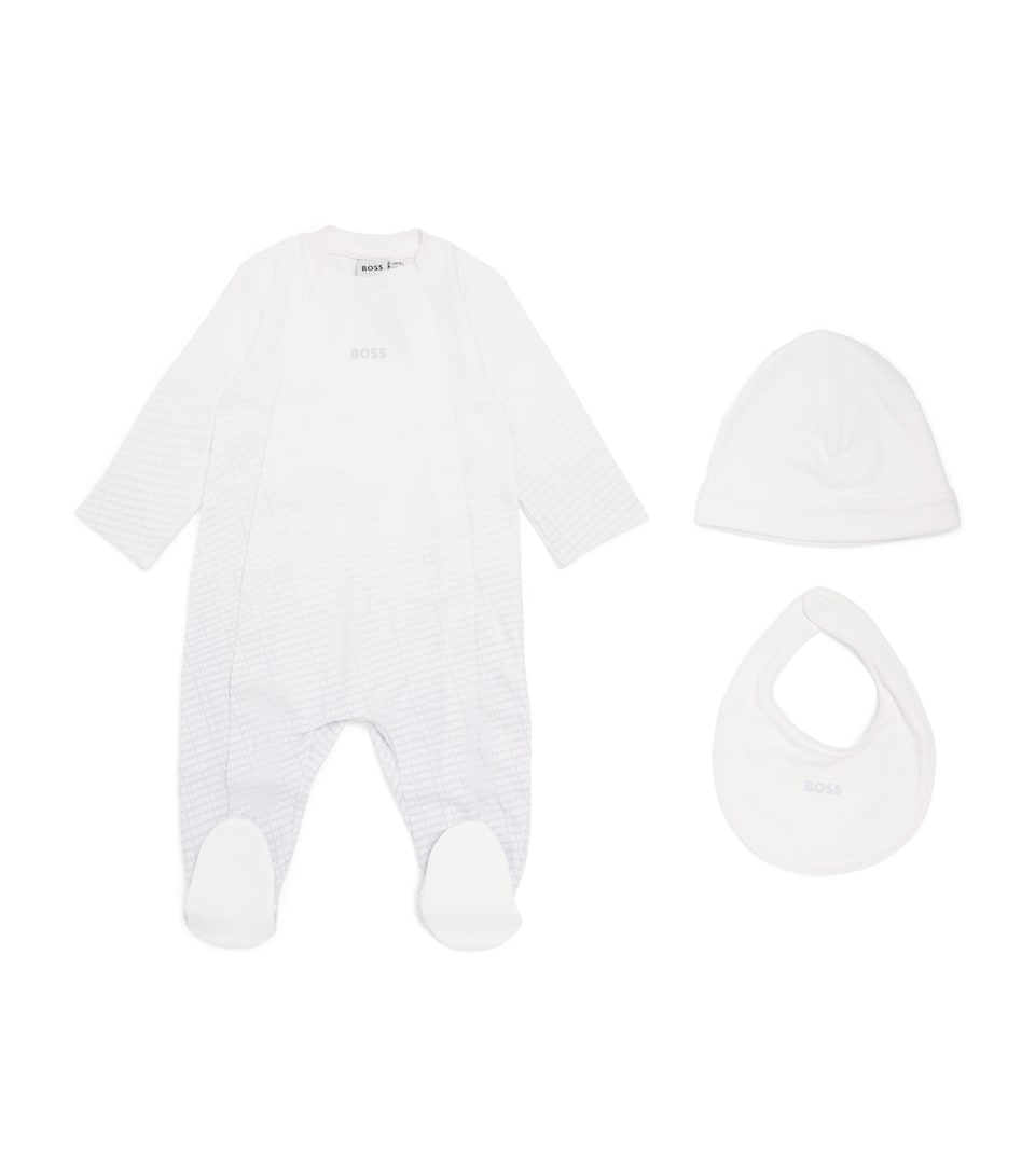 BOSS Kidswear Cotton Pyjama Set, Hat and Bib Set (1-18 Months) Pale Blue
