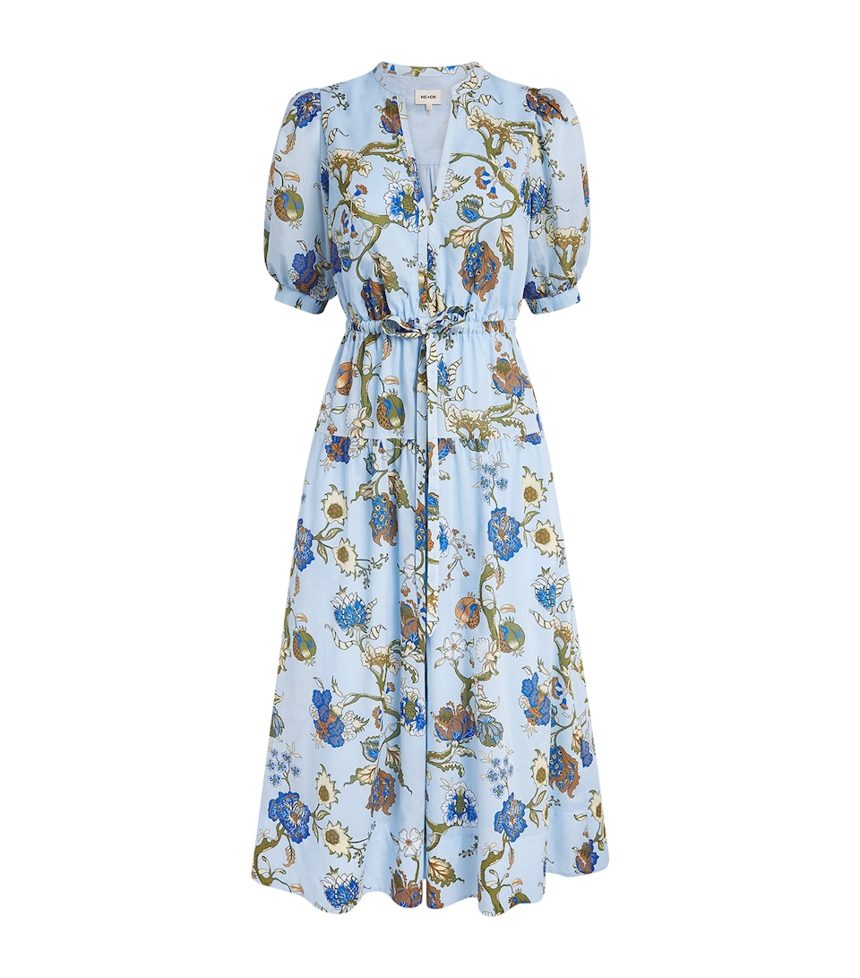 ME+EM Womens Cotton Floral Garden Print Midi Dress Blue/white