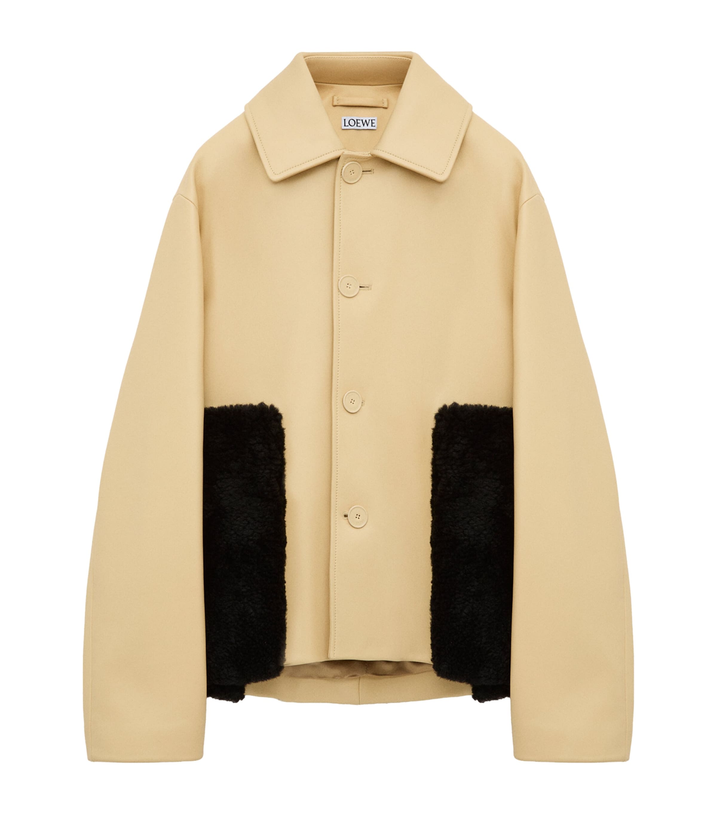 LOEWE Womens Nappa Lambskin Shearling-Trim Jacket Light Yellow