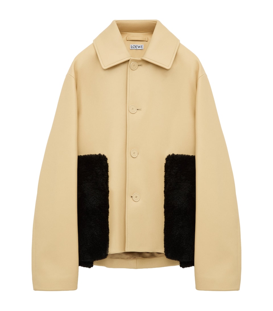 LOEWE Womens Nappa Lambskin Shearling-Trim Jacket Light Yellow